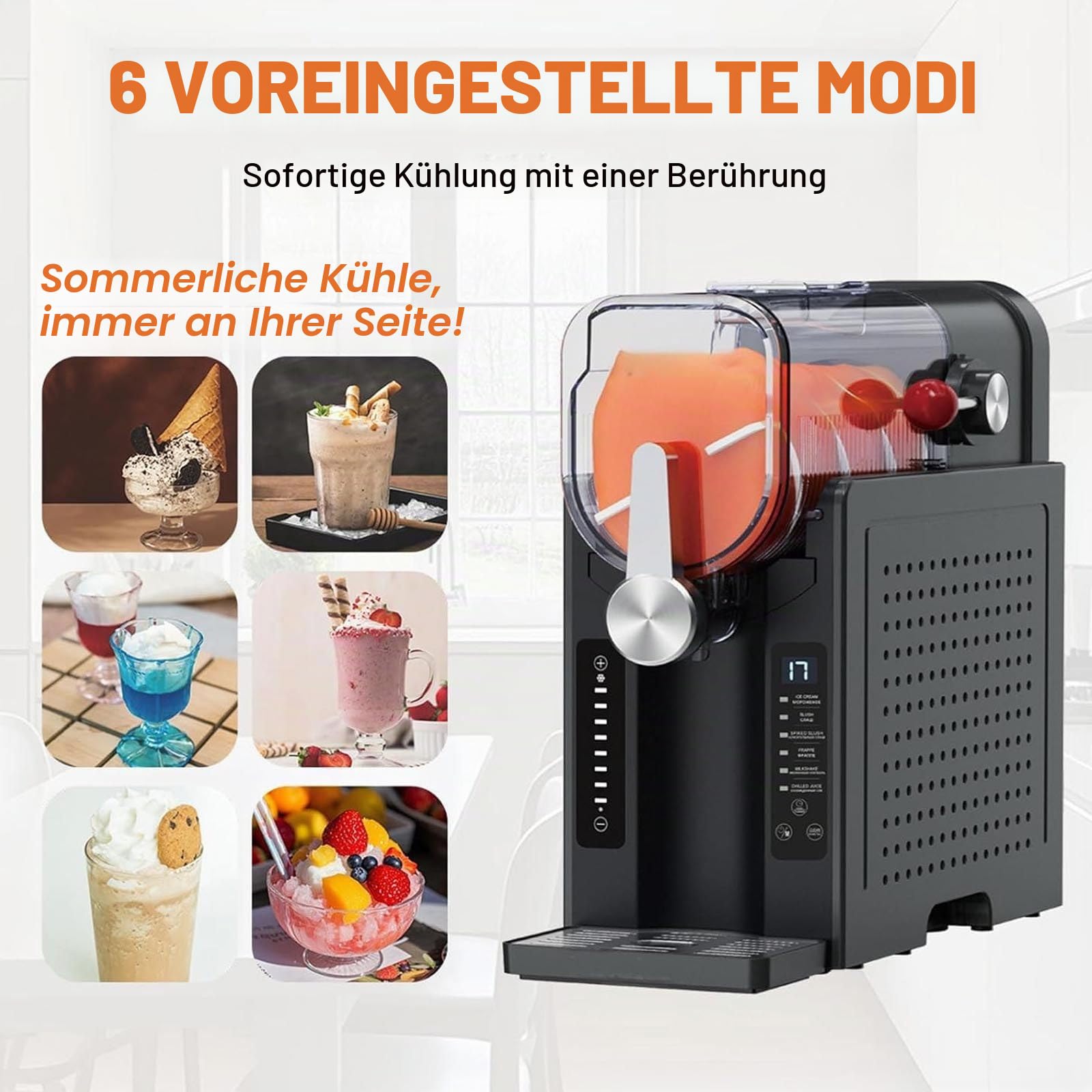 Slush-Maschine,200w GefriergeträNke&Eismaschine – Kein Eis Erforderlich, Slush-Maker + Echtzeit-Temperaturanzeige + Automatische Reinigung+6 Voreingestellte Programme + Touch-Steuerung