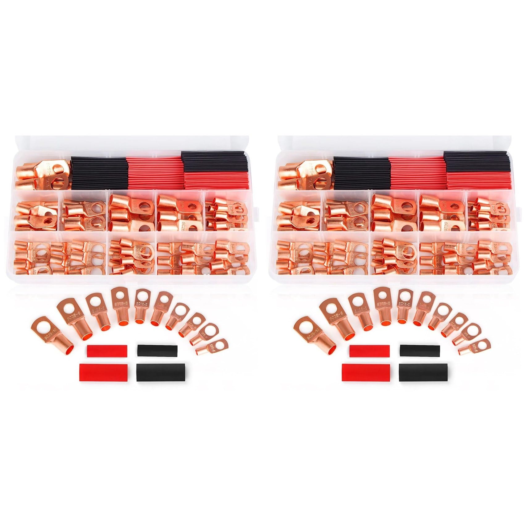 Jnchdghwa Photo Color 260Pcs Copper Wire Lugs,Terminal Connectors,Used On Awg12 10 8 6 4 2 Cable,Heat Shrink Set,Ring Terminals Connectors
