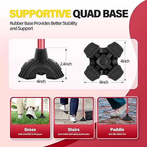 Vista 25 de BeneCane Bastón ajustable con mango acolchado suave compensado para hombres y mujeres, base de estabilidad extra ligera, cómoda, ayuda de movilidad