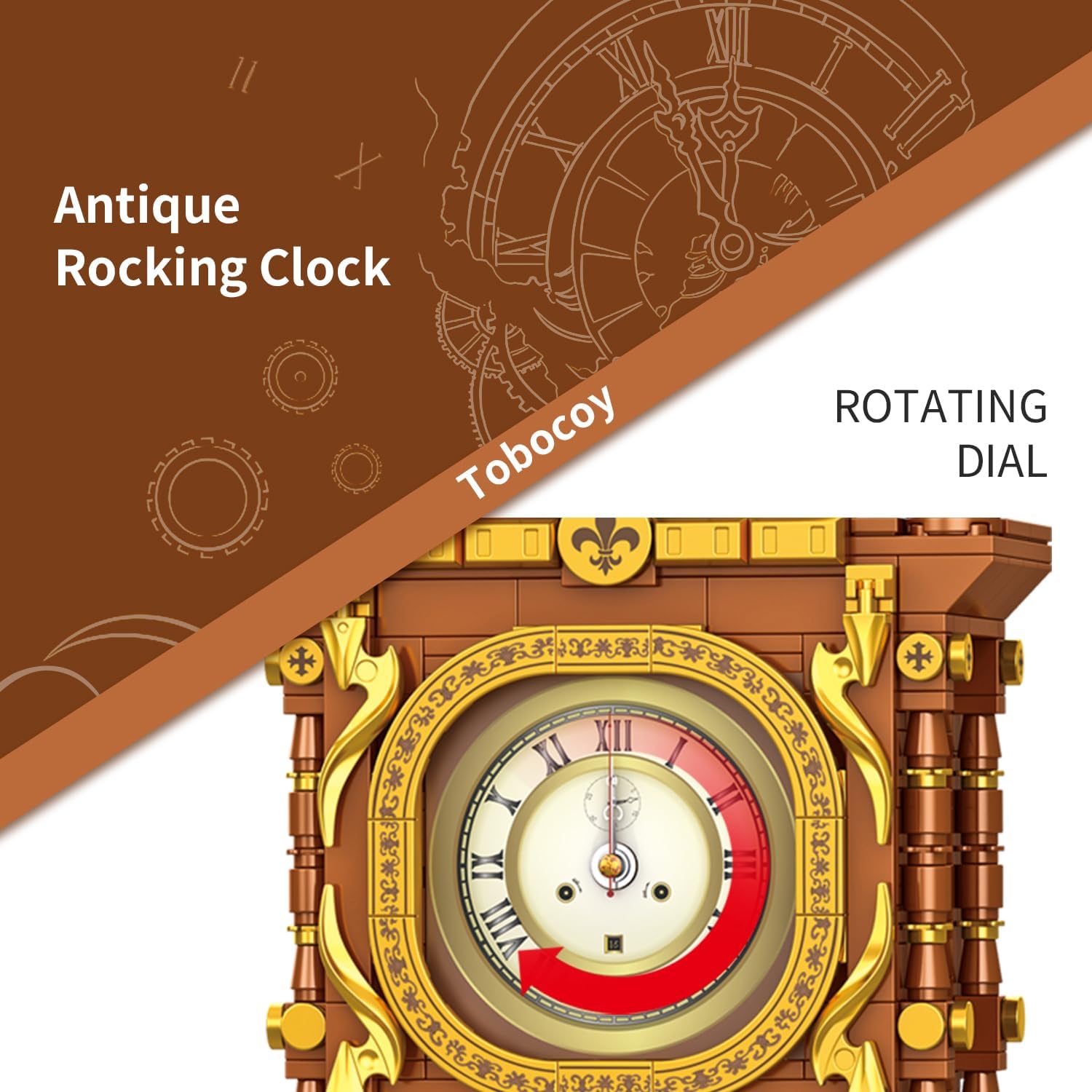 Vintage Swing Clock Building Blocks Set – 751 PCS Real Working Mechanical Clock with Alarm, Moving Pendulum & Rotating Dial, Retro Steampunk Decor Gift for Adults & Teens, Compatible with Lego Sets