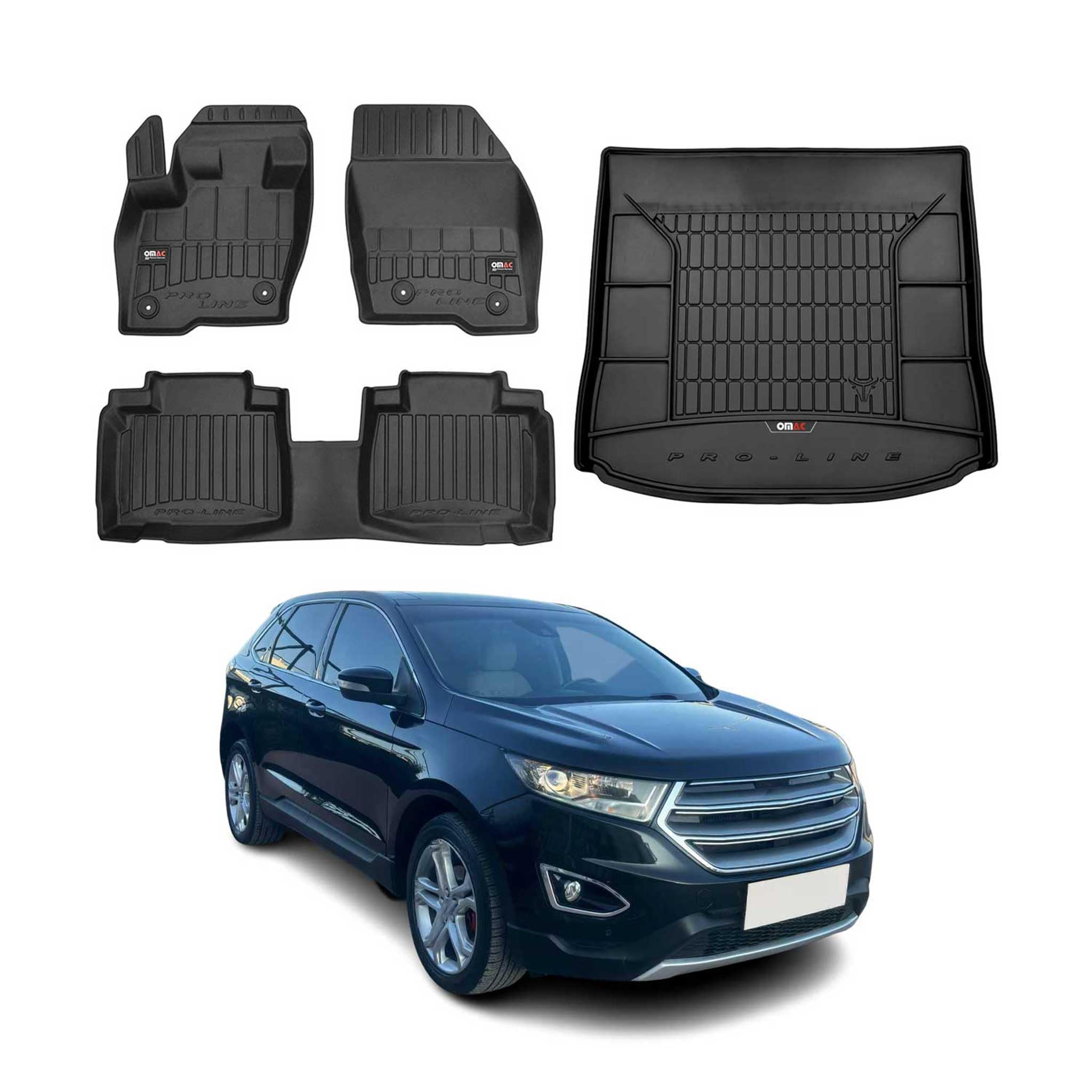 OMAC Dywaniki & Mata Bagażnika Zestaw kompatybilny z Ford Edge 2014-2024 Guma Czarny 5X