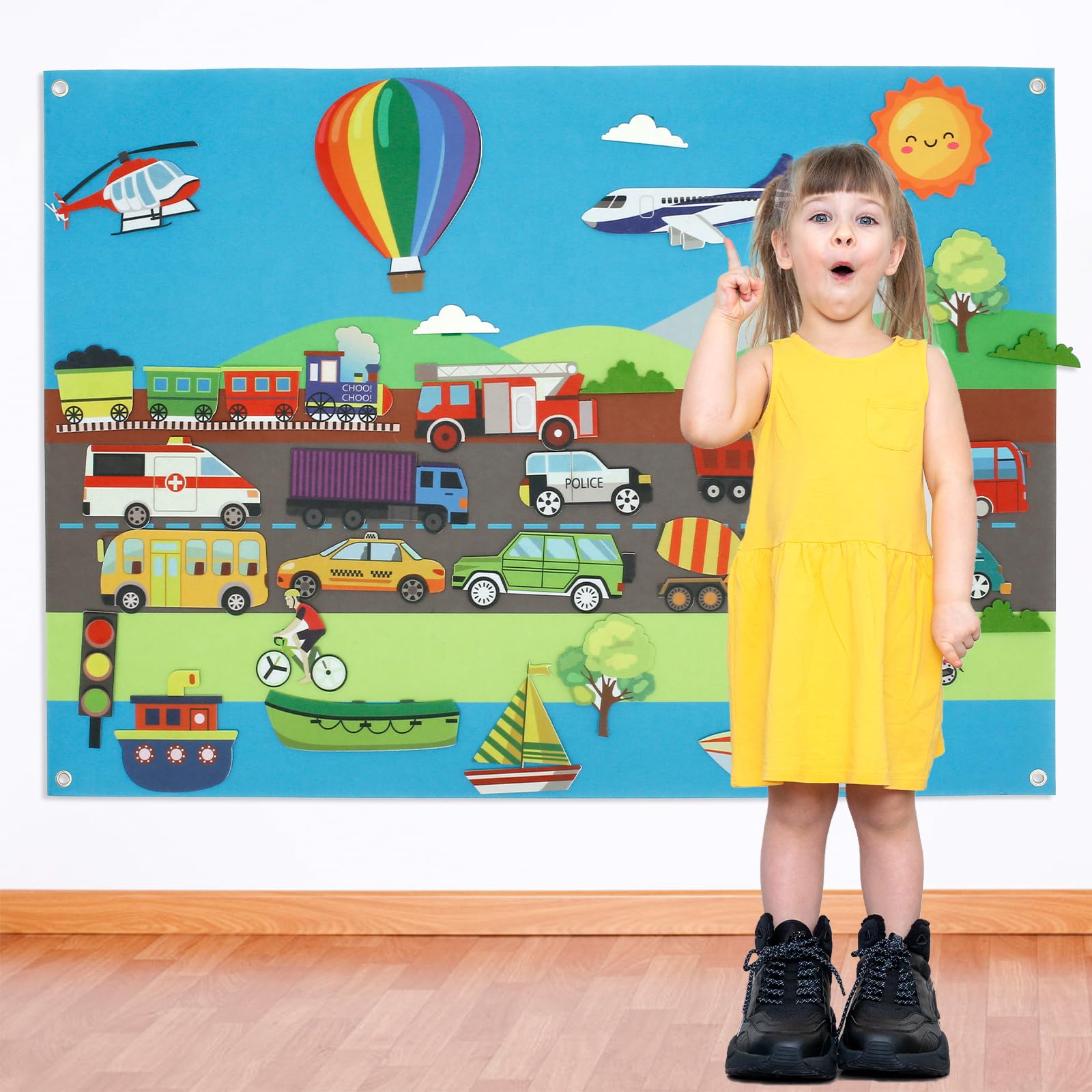 Gatphy 3.5Ft Children's Teaching Felt Board, Farm Animals Fuzzy Felt Story Board Set for Toddlers, Preschool Learning Interactive Storytelling Teaching Play Activity Kits Educational Toys (Car)