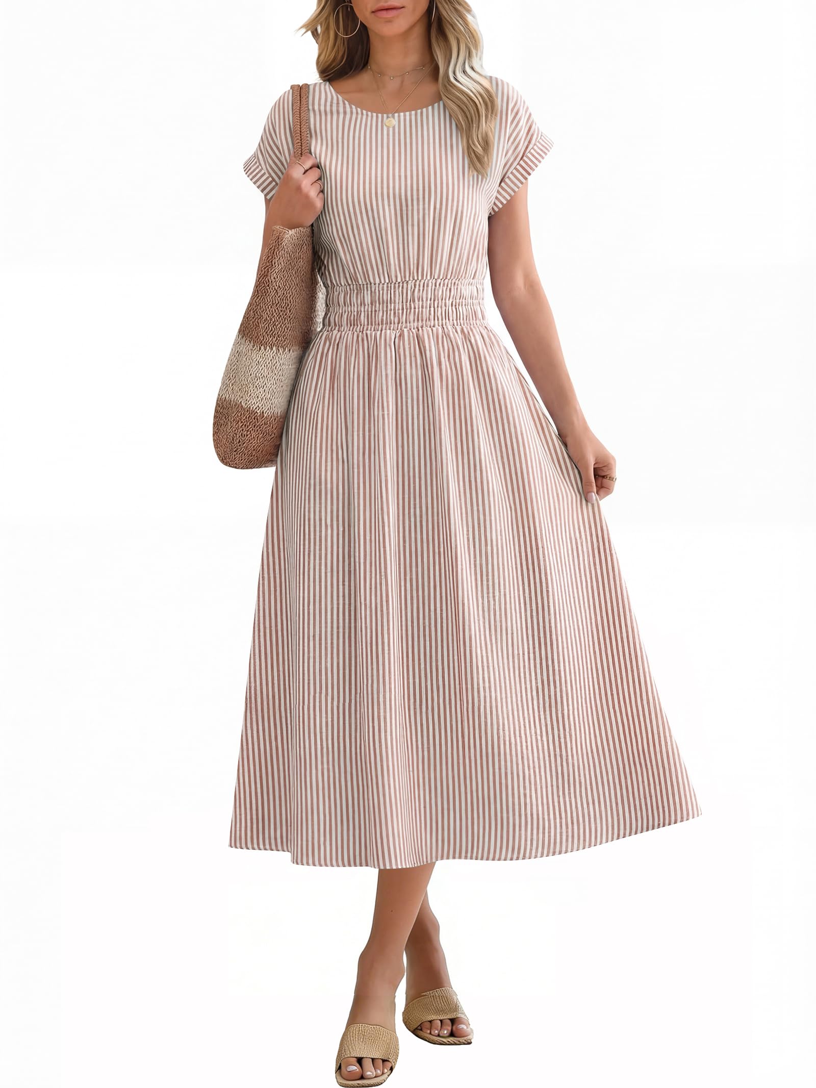 ANRABESS Womens Summer Striped Midi Dress