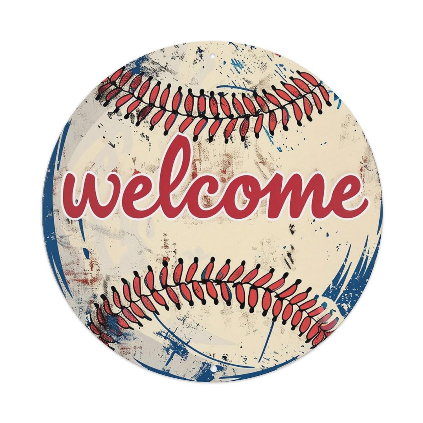 Baseball Stitch Welcome Design Pattern Metal Tin Sign Plaque