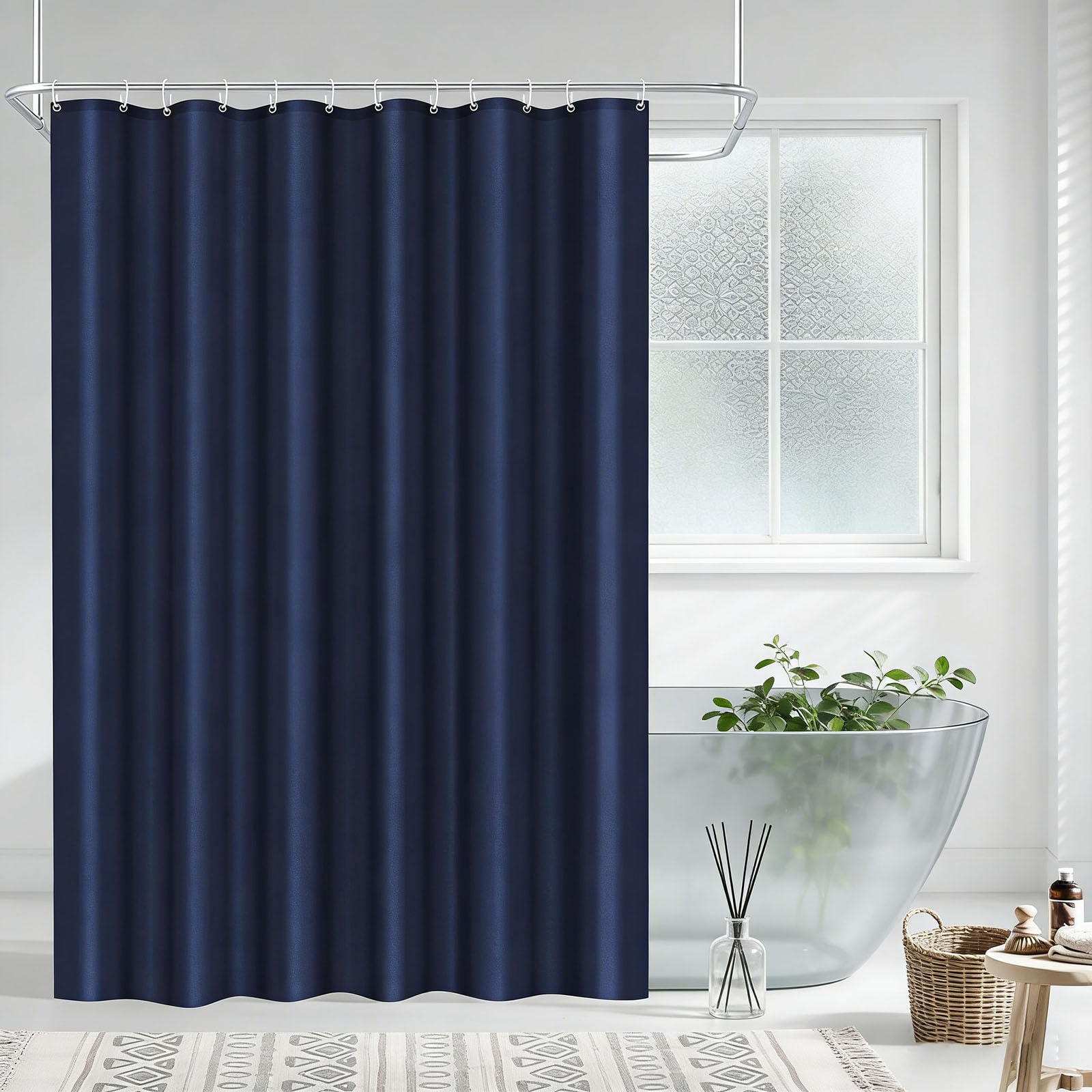 LIHUANE Shower Curtain 120 x 190 cm Quick-Drying Shower Curtain Anti Mould with Hooks for Bathroom Wet Room Tub, Navy Blue