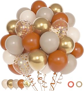 72pcs Burnt Orange Balloons Set, Thanksgiving Fall Latex Balloons with 12inch Sand White Nude Metallic Gold Confetti Balloons for Autumn Baby Shower Bridal Birthday Party Decoration Supplies