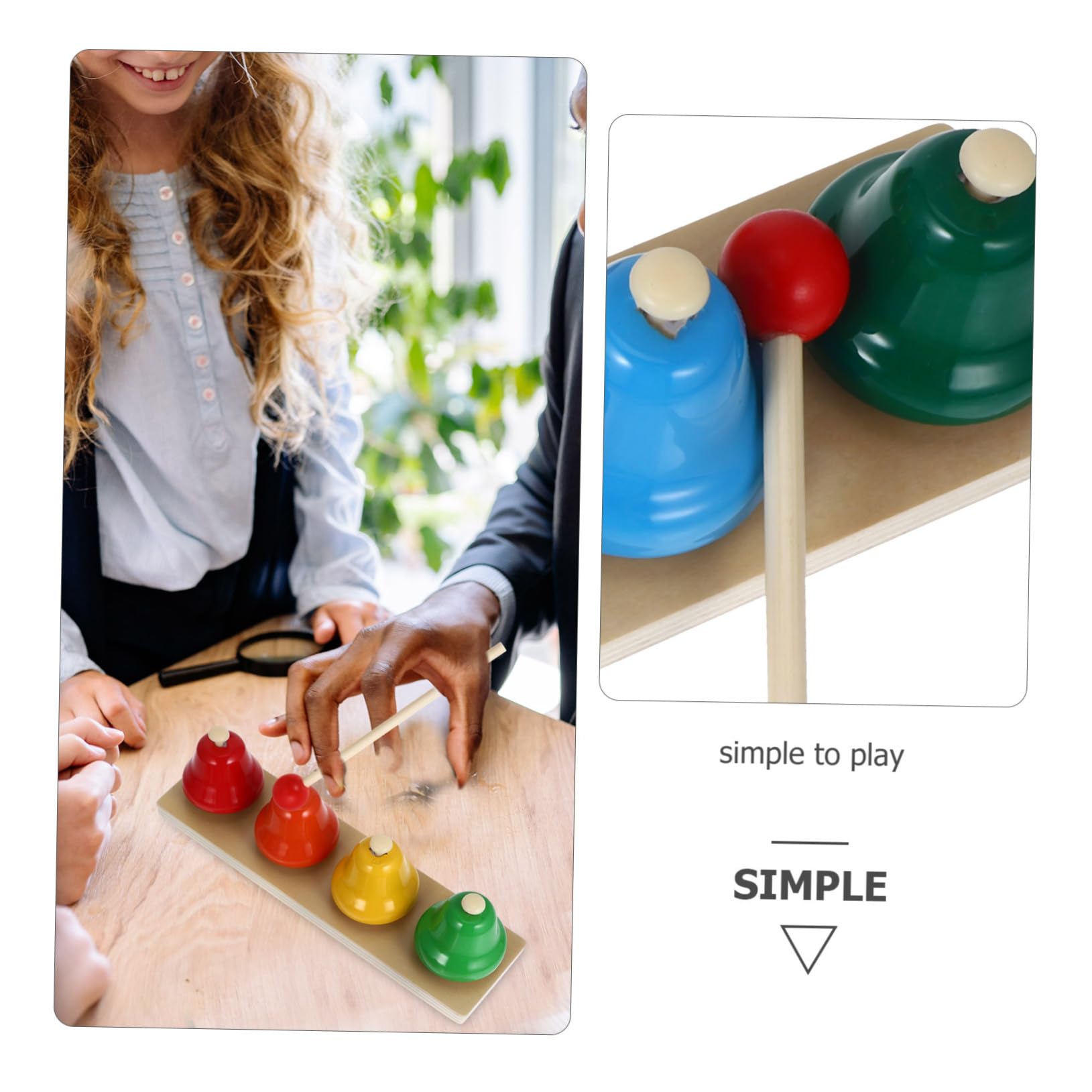 Juego de 2 Campanas de Mano de Instrumentos de Percusión para Niños, Juguetes Musicales de Madera Portátiles Tonos Variados para Desarrollo Sensorial y Habilidades Motoras