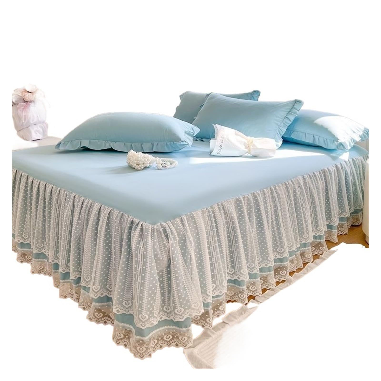 Jupe de lit en dentelle exclusive Couvre-lit Queen King au fini matelas antidérapant uni