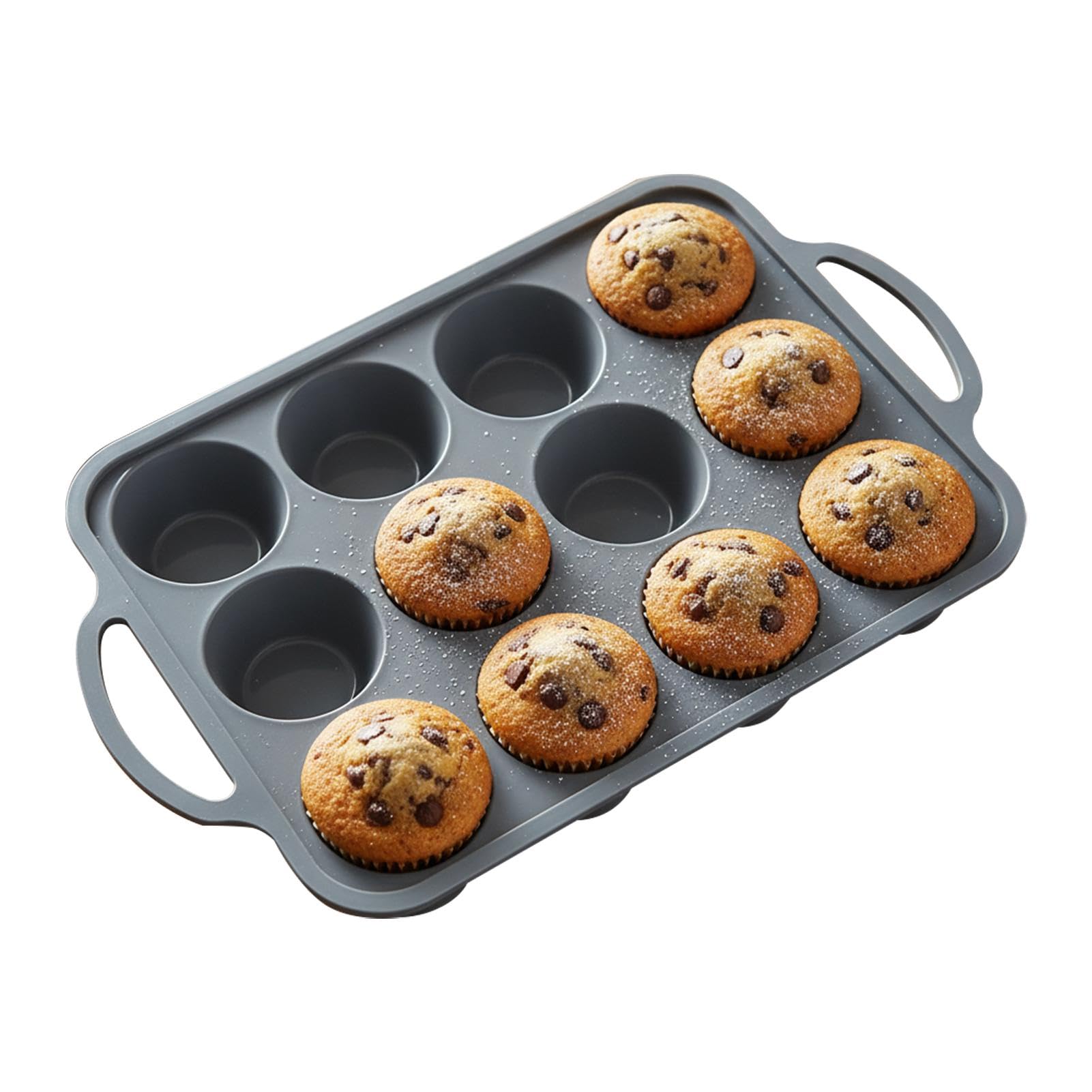 HONRIGO 12 Cup Silicone Muffin Tray with Sturdy Metal Frame, Non Stick Bakeware for Baking, Grey