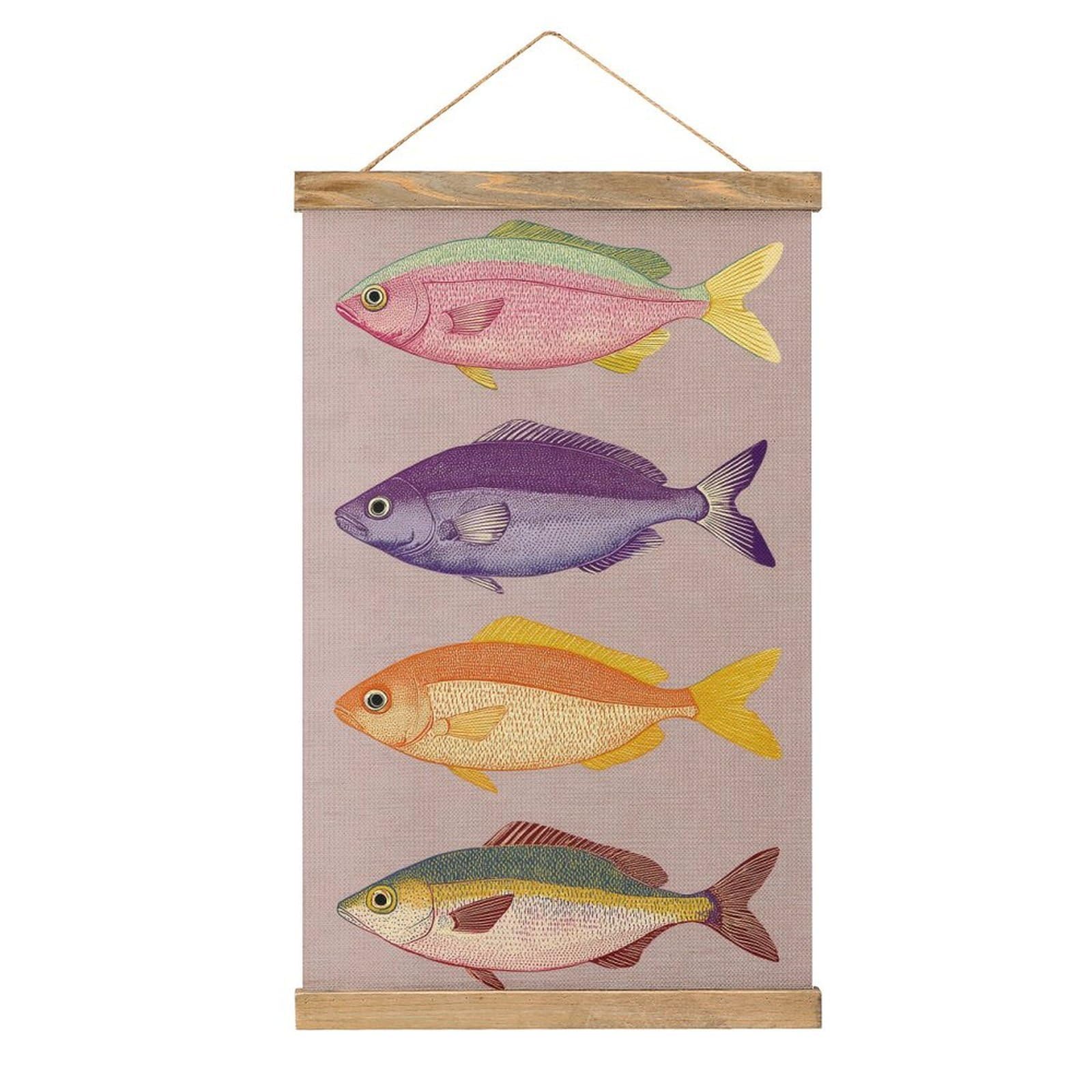 Jubonexis Four Stylized Fish Canvas Painting Wood Frames Poster Hanger Hanging Picture Kit Wall Art