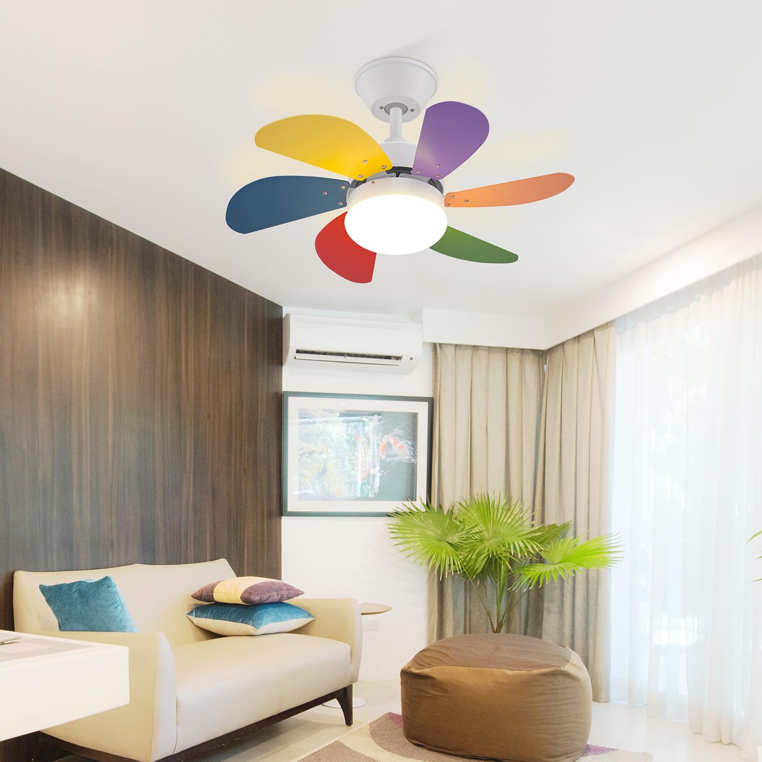 Homefire Ventilatore da soffitto con luce e telecomando silenzioso:Lampada | da soffitto soggiorno 6 pale Ø75 ventilatore Con 3*4W E27 2700K Timing Luce Estate/Inverno per Camera da letto