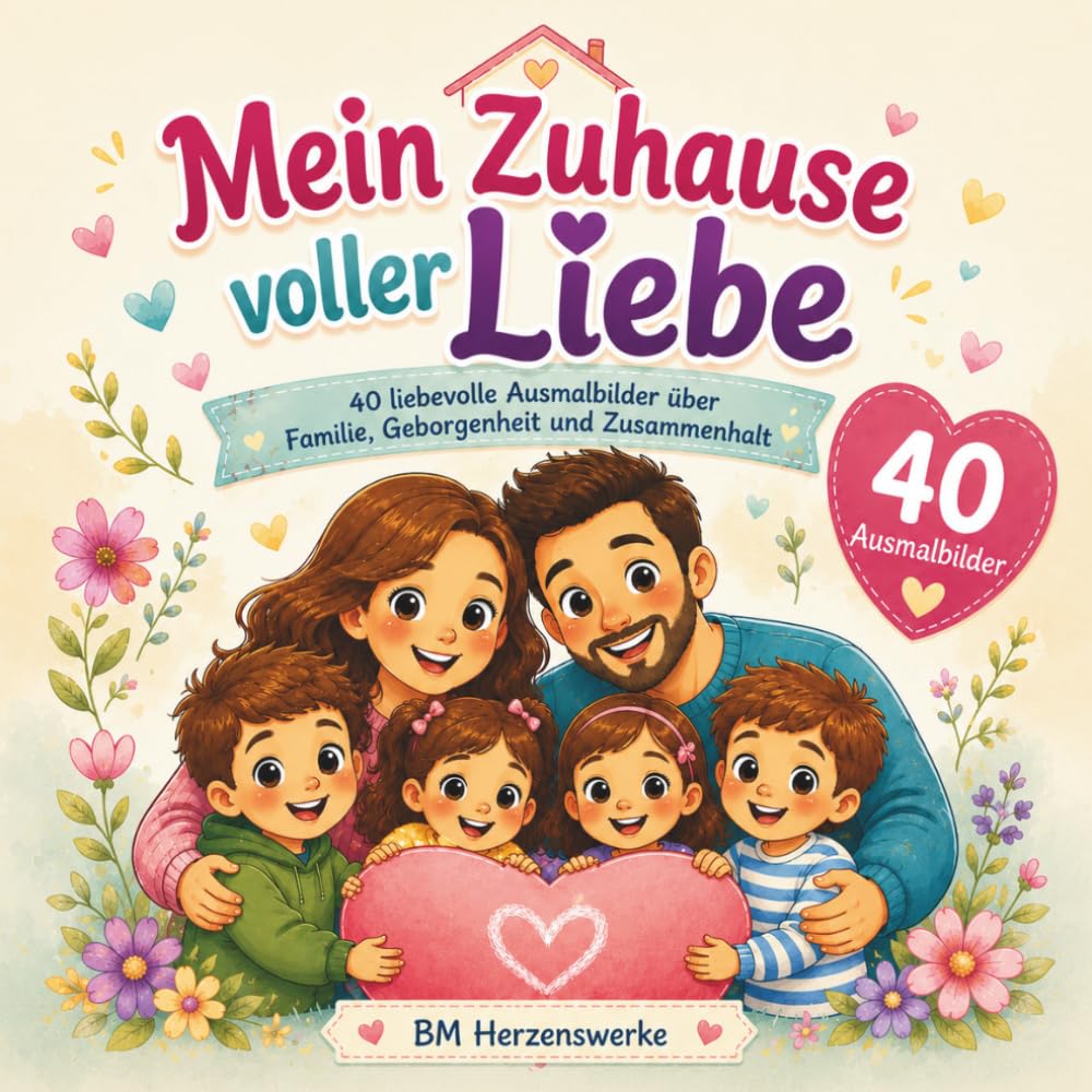 Mein Zuhause voller Liebe Malbuch: 40 liebevolle Ausmalbilder über Familie, Geborgenheit und Zusammenhalt für Kinder ab 4 Jahren