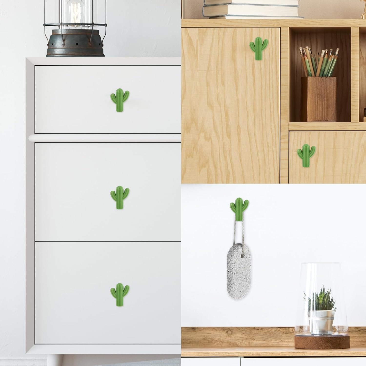 Ceramic Cabinet Green Drawer Knobs, Cactus Shaped Dresser Cute Kitchen Cabinet Pull Handles, 4 Pcs Small Vanity Knobs Hardware Wardrobe Handles Decorative Closet Cupboard Pulls