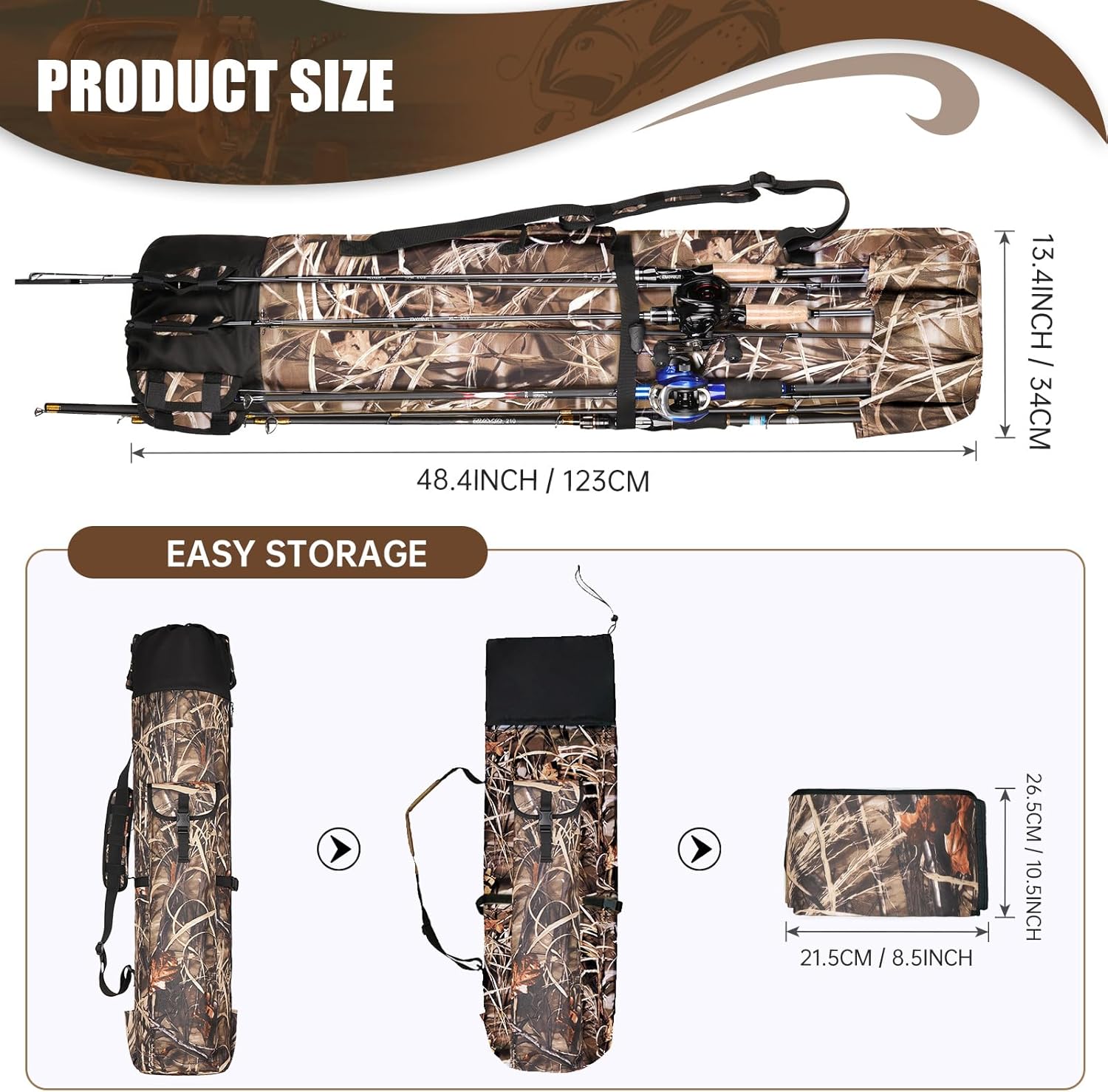 Wowelife Fishing Rod Bag Fishing Rod Case, Durable Folding Oxford Fabric Portable Large Capacity Waterproof, Fishing Gear for Men