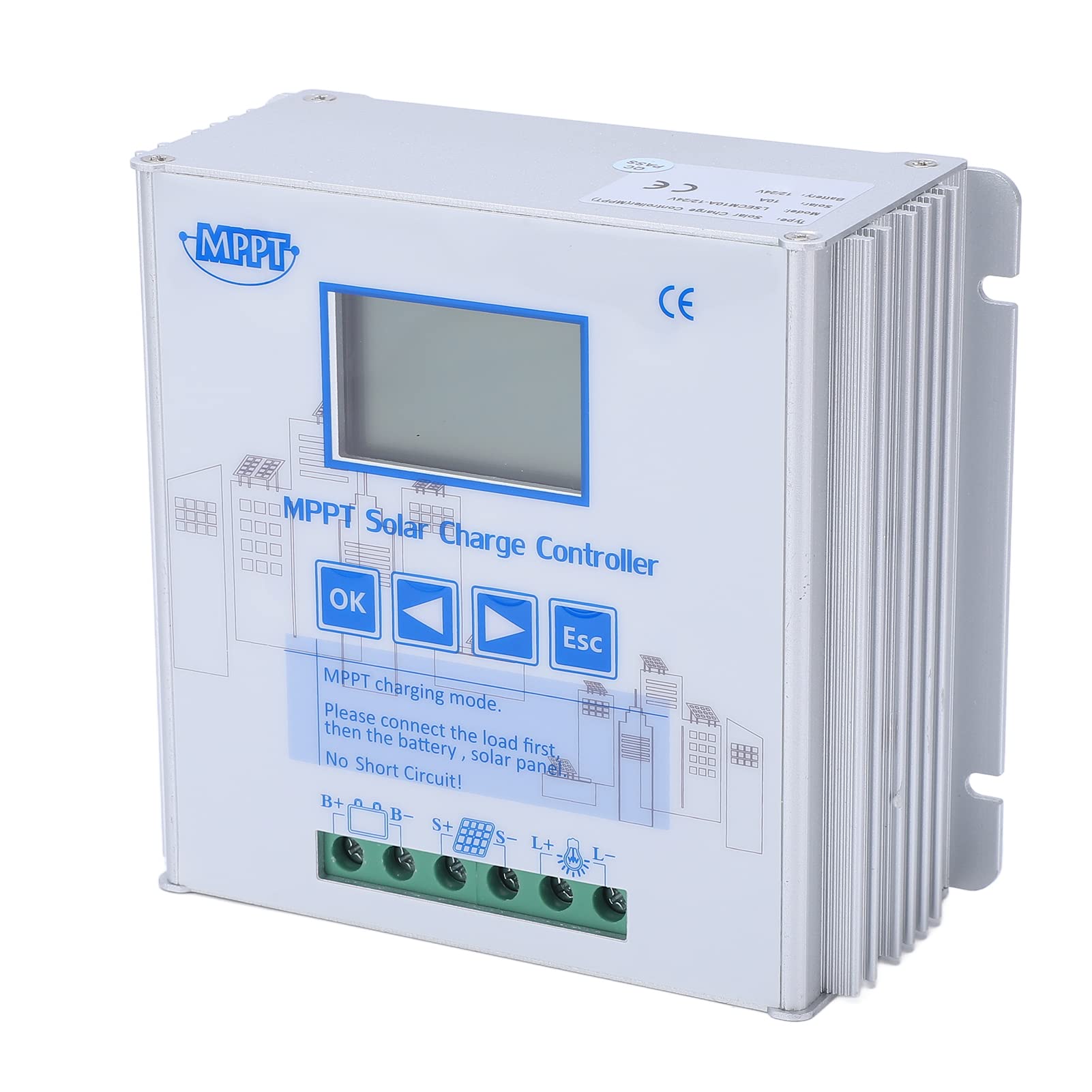 MPPT - Regulador de carga solar para sistemas fotovoltaicos, 12 V/24 V, 10 A, control de carga de alto rendimiento con seguimiento máximo de punto de potencia para baterías de litio, plomo y gel