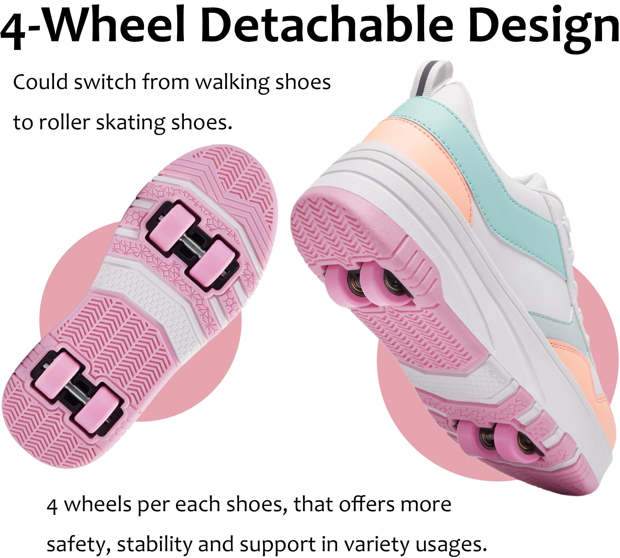 ANEFUN Ragazzi Ragazze Scarpe con Ruote Pattini Pattinaggio Bambini Pattini a Rotella Scarpe con 4 Ruote Rimovibili Comfort Sport Outdoor per Bambini