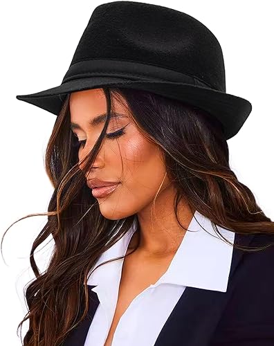 Miniatura 1 de Sombrero unisex clásico de Manhattan-Gangster-Fedora-Sombrero Trilby de ala corta, para mujeres y hombres, de fieltro de lana, con banda (SM)