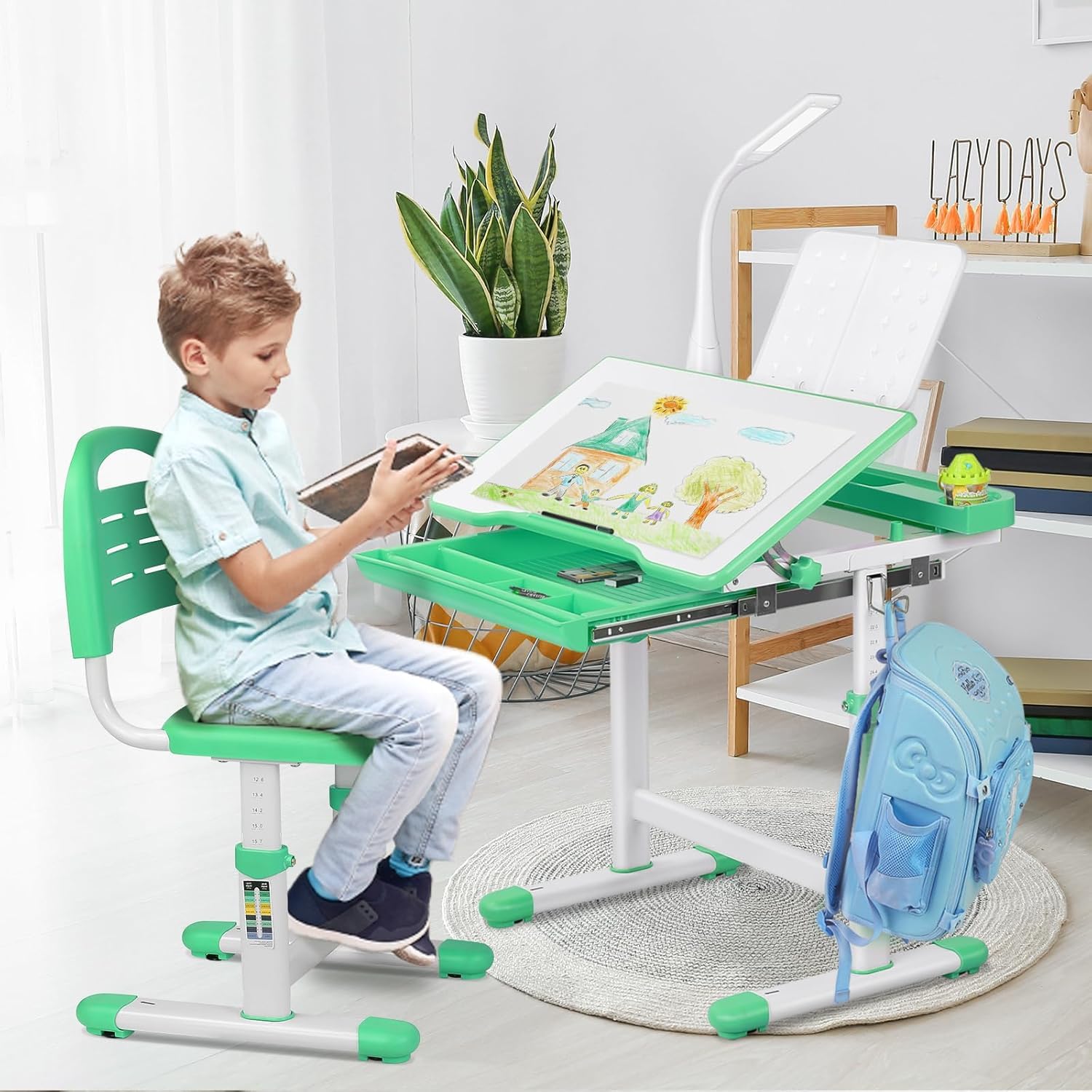 Kids Table And Chairs Kids Adjustable Height Desk & Chair Set With LED ...