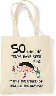 The Years Have Been Kind Women's 50th Birthday Presents Shoulder Tote Bag, Re-usable Bags for Life with Long Handles, Uniq...