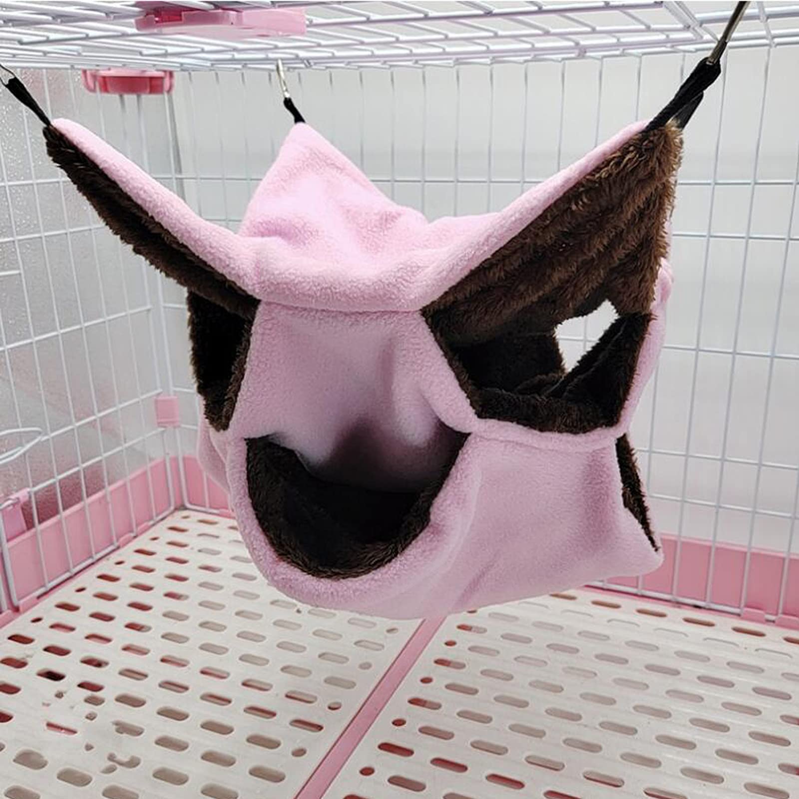 Kleine Haustierkäfig-Hängematte Dreischichtige Haustier-Hängematte Fleece-Käfig Hängende Hängematte Sugar Glider Hängemattenbett für Chinchilla-Papagei -Frettchen-Eichhörnchen-Hamster-Ratte (Pink)