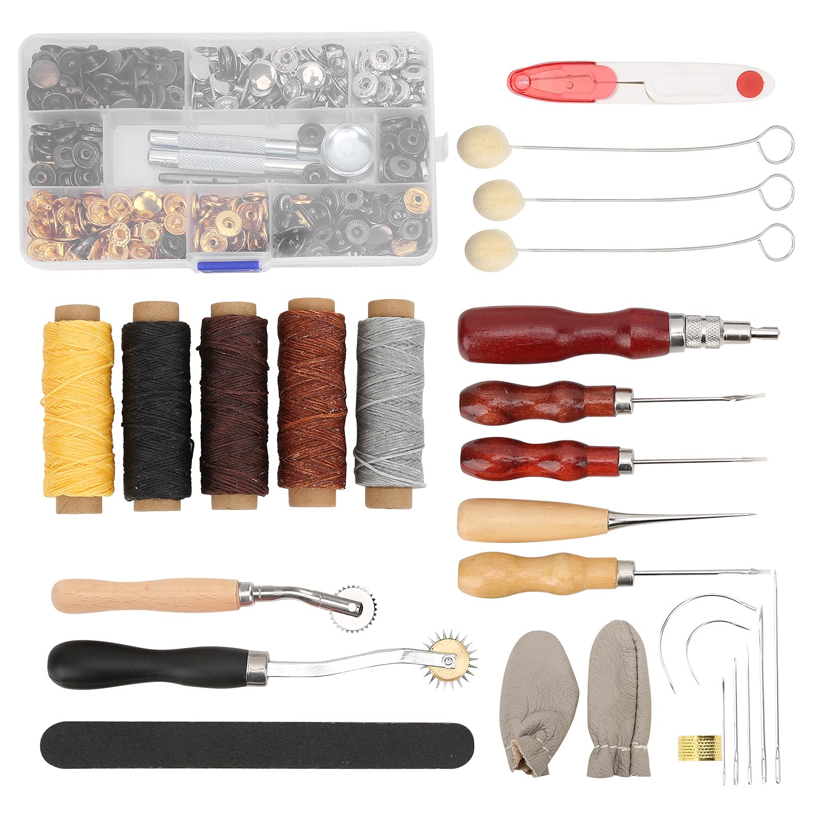 Kit da cucito in pelle, strumenti per lavorare la pelle per riparazioni fatte a mano fai da te, set professionale per artigianato in pelle con punteruolo regolabile, aghi, filo di
