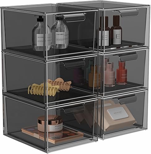 Miniatura 8 de SpaceHacks Paquete de 4 organizadores apilables de maquillaje y almacenamiento, organizadores acrílicos, cajón de almacenamiento de plástico
