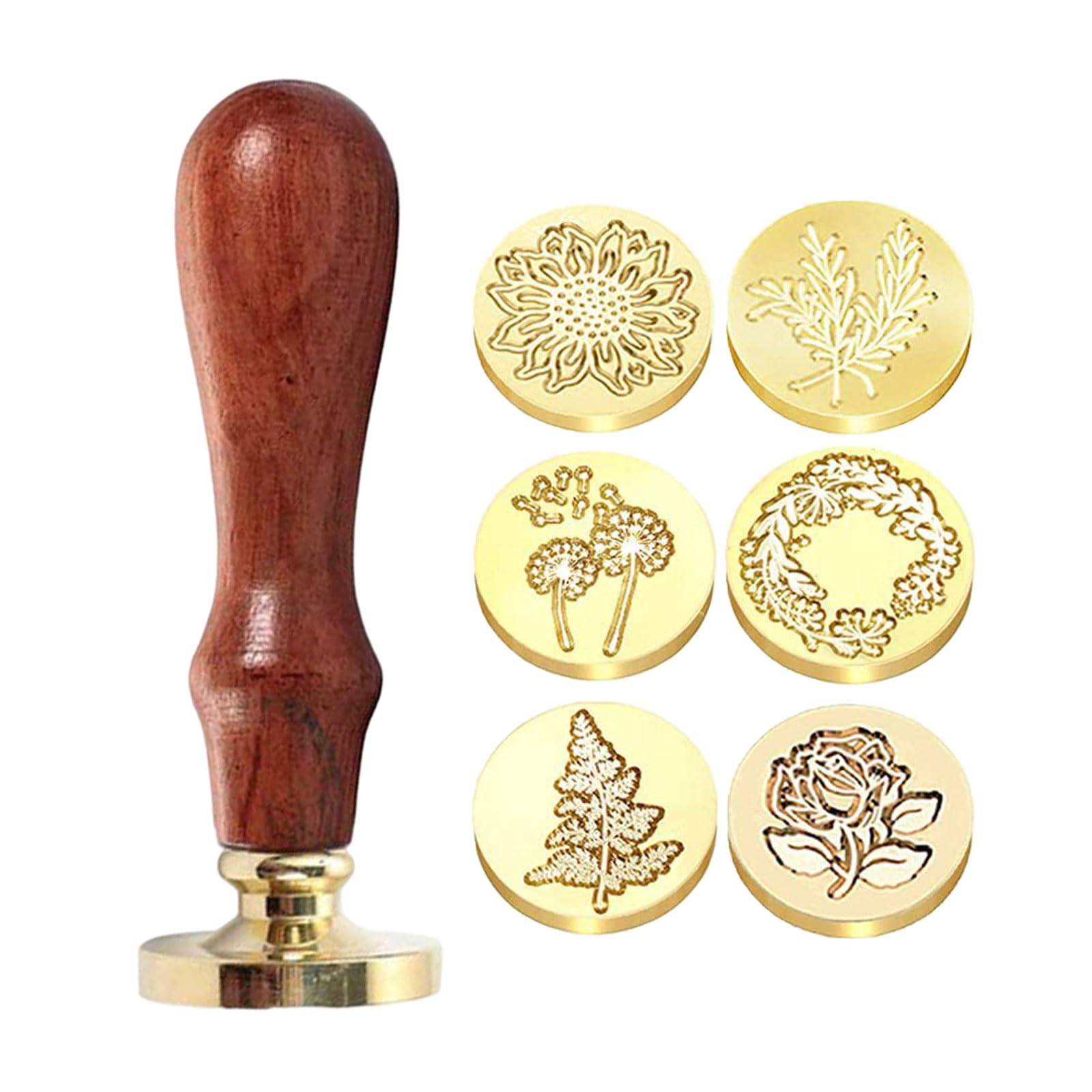 Yhplxyuus 6Pcs Flower Stamp with Wood Handle, Flower Seal Stamp for Sealing Envelope Wedding Invitation Greeting Cards Greeting Card Seals