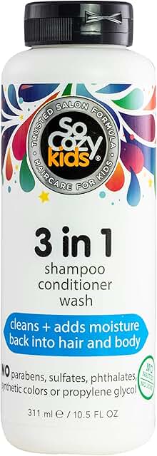 SoCozy Kids 3-in-1 Shampoo, Conditioner & Body Wash - All in 1 Shower & Bath Shampoo, Conditioner & Soap Combo - Cleanses...