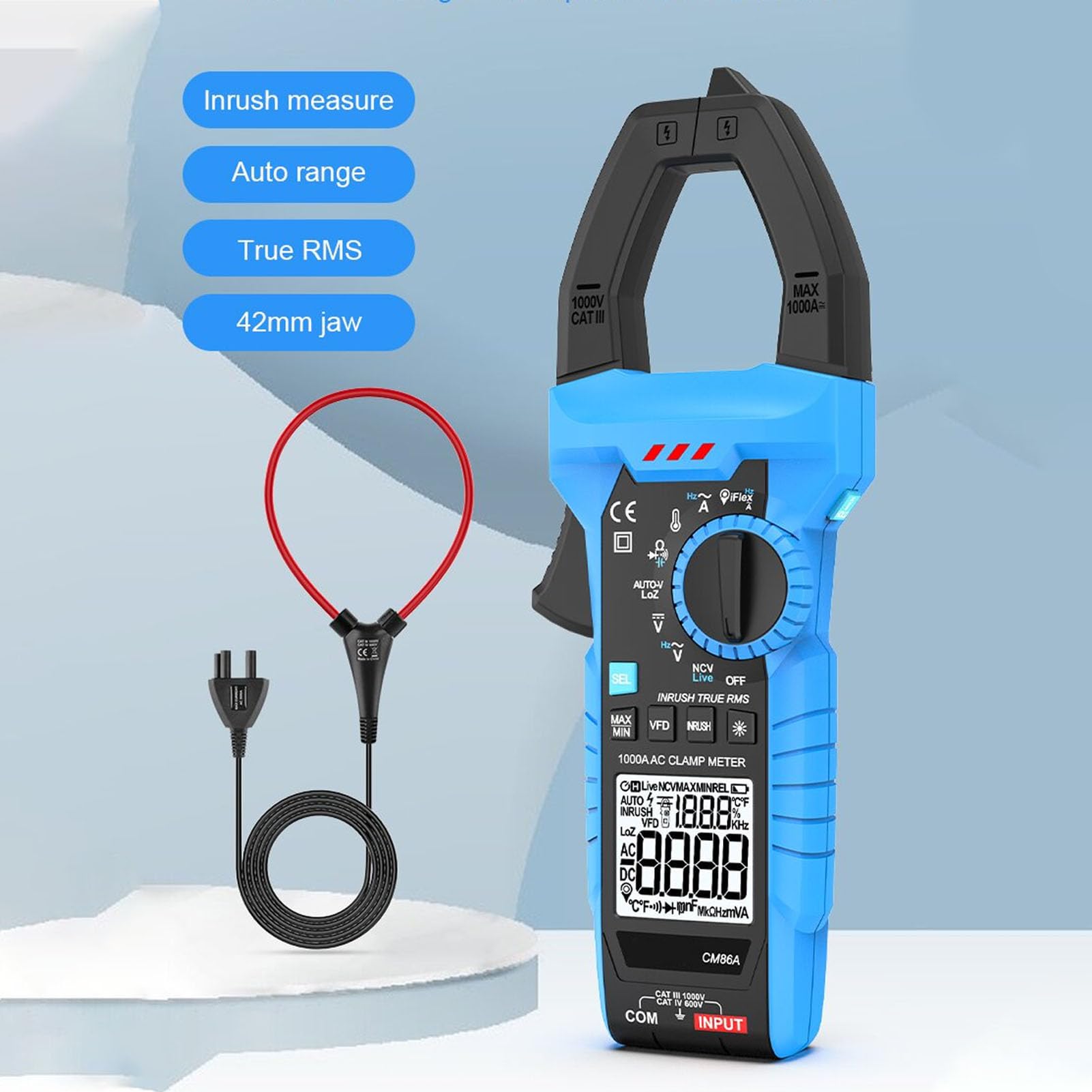 Digital Clamp Meter Multimeter 1000A Multimeter Voltage Tester AC DC Current Voltage Temperature Capacitance Resistance Diodes Continuity Tester
