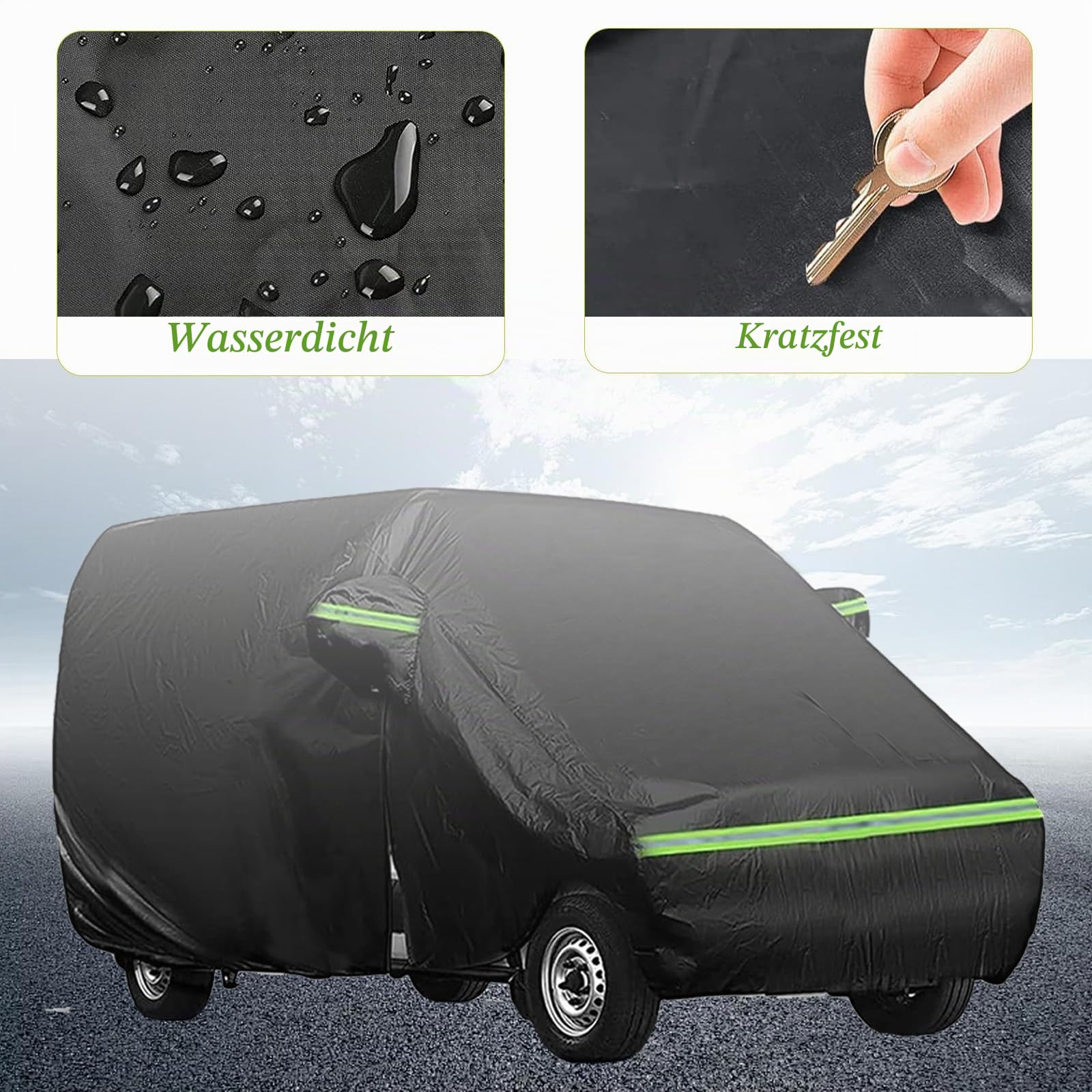 Autoabdeckung Vollgarage für VW T5 T6 SWB, Autoplane Ganzgarage mit Seitentür-Reißverschluss, Atmungsaktiv Autoplane Ganzgarage Winter/Sommer Autoabdeckung Wasserdicht L490(470-490cm)