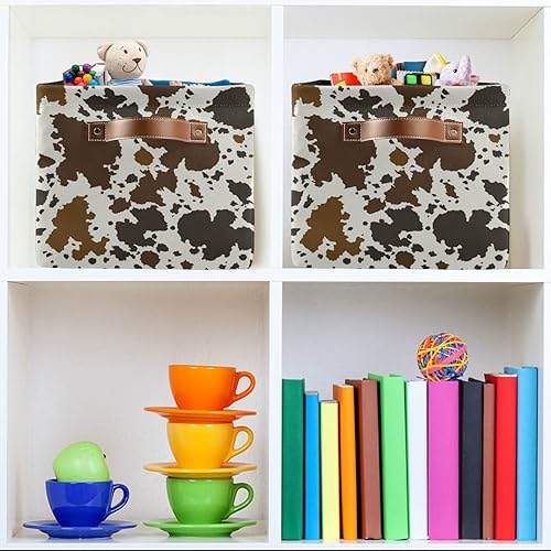 Miniatura 7 de xigua Cesta de almacenamiento rectangular de lona con estampado de vaca con asas para el hogar, oficina, libros, guardería, juguetes para niños,