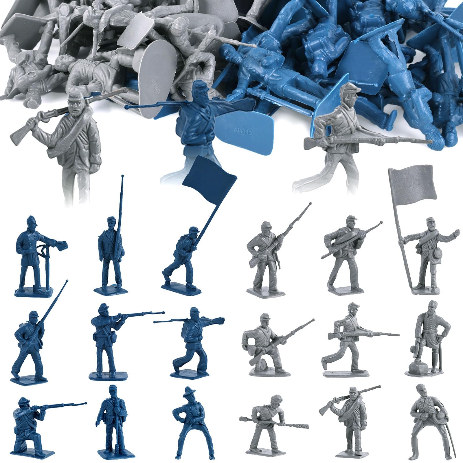 LovesTown 80PCS Army Men Toy Soldiers, Plastic Civil War Army Men Military Action Figures Toy for Kids Classroom Projects History Class Lessons, Birthday Gift