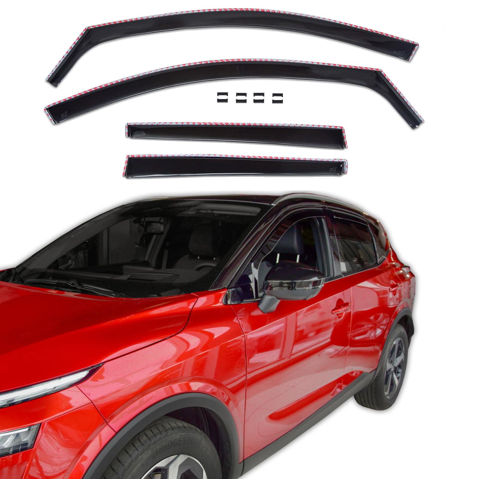 J&J AUTOMOTIVE GD Déflecteurs d'air et de Vent pour Nissan Qashqai 3 J12 Depuis 2021 4pcs, Teintés, Avant et Arrière, Aérodynamique
