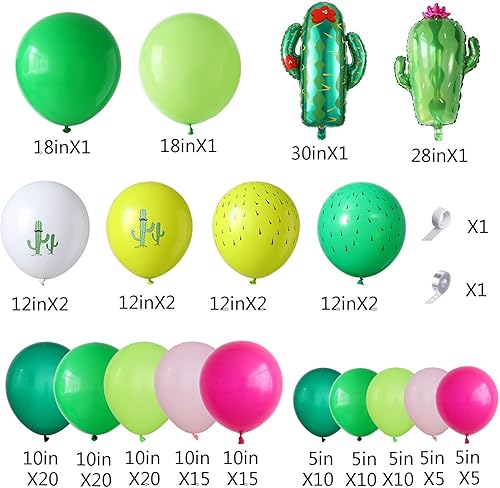 Miniatura 2 de Kit de guirnalda de arco de globos de fiesta de cactus, 144 unidades, globos de papel de aluminio de cactus rosa intenso y verde para cactus