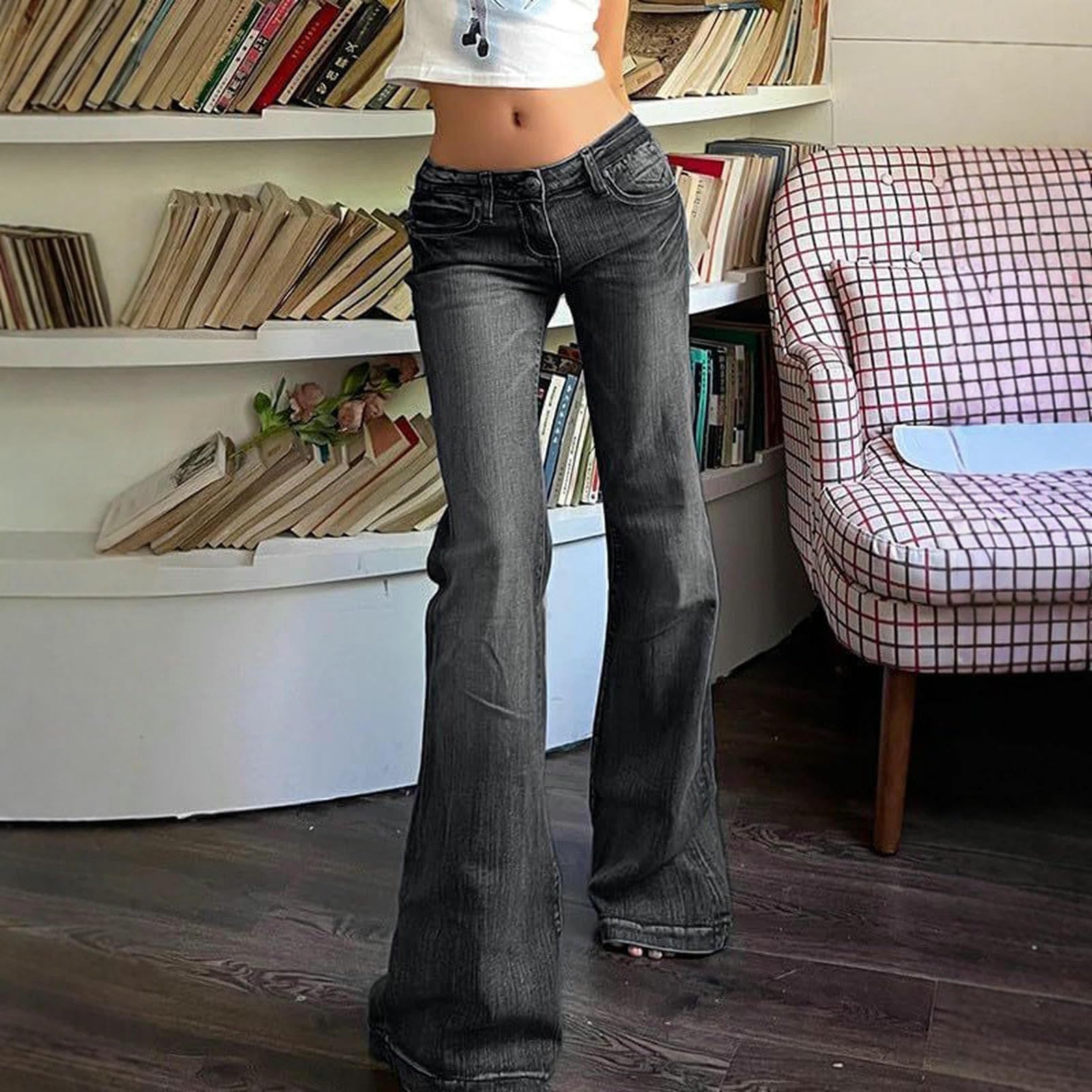 Jeans da Donna A Zampa Donna, Skinny Elasticizzati Vita Bassa, Snellenti-Blu Scuro-s