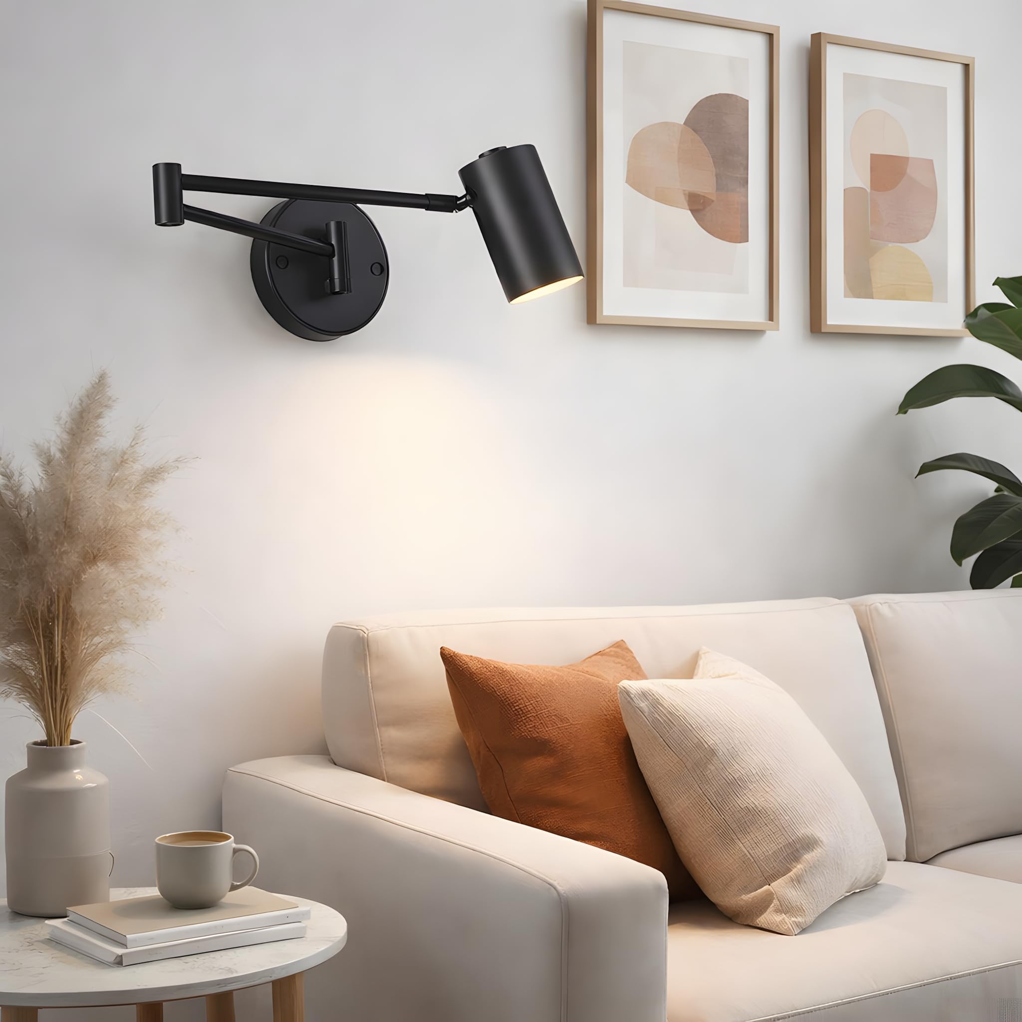 B·LED BARCELONA LED Lámpara de pared negra con brazo articulado, luz de lectura orientable para dormitorio, salón, cabecero de cama y oficina