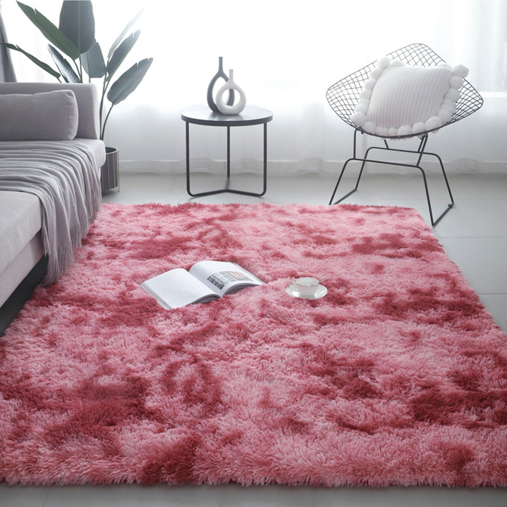 Tapis de chambre 230x290 cm rose pourpre en peluche shaggy antidérapant