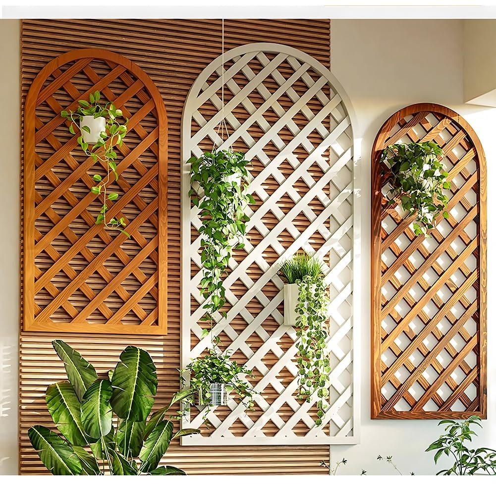 Zfmnoyev Decorative Fences Lattice Panels for Outside, Wall Hanging Large Garden Trellis for Climbing Plants, Wooden Courtyard Picket Fencing Flower Garden Partition Lattice Network(Natural)