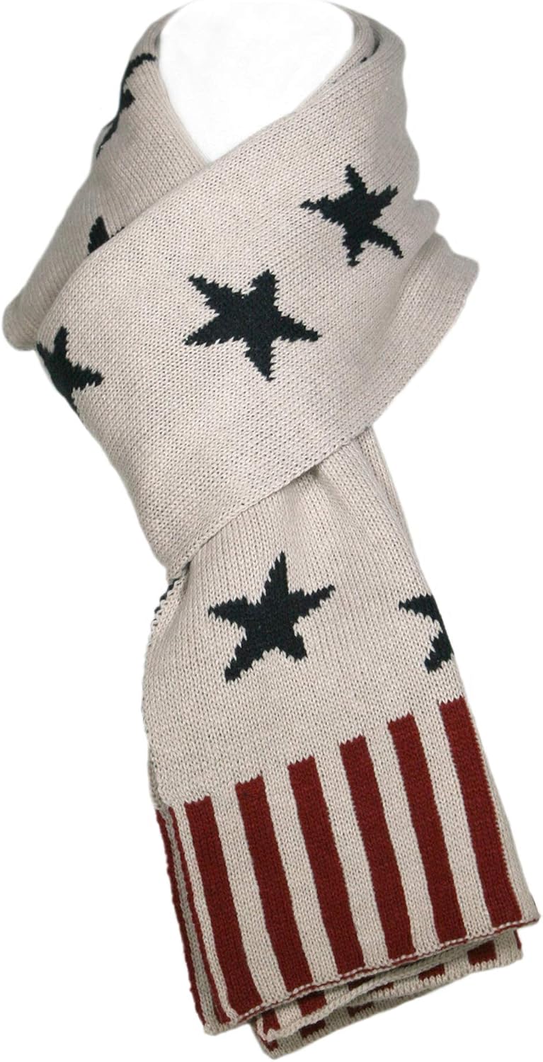 Modena Unisex Stripes and Stars American Americana Flag Reversible Knit Scarf (Red, Ivory, Blue) - Image 4