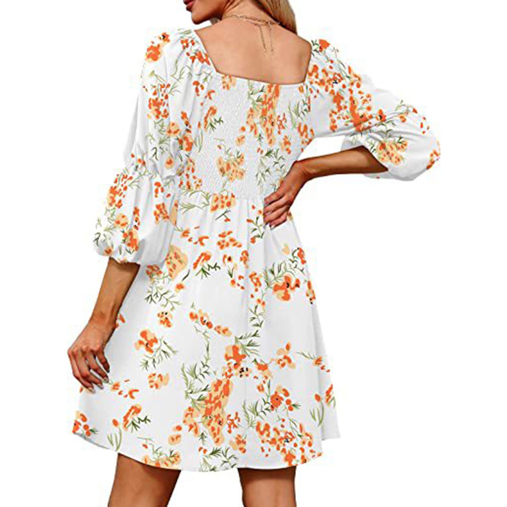 LAZIRO Donna Estate Collo Quadrato Bolla Manica Plissettata Backless Manica Corta Vita Elastica Dolce Vestito Fresco Donne