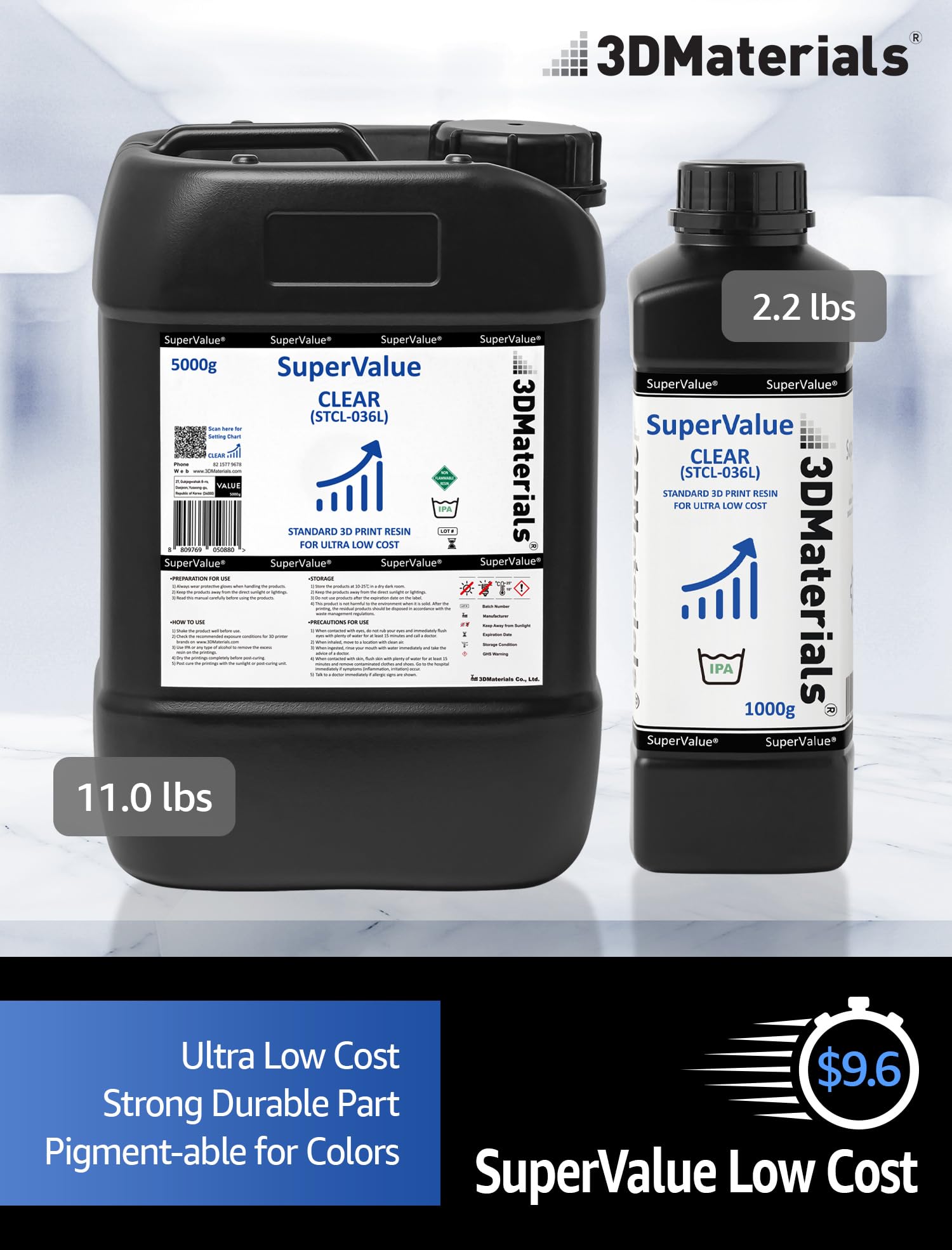 SuperValue tania żywica do drukarki 3D, wyprodukowana w Korei przez 3DMaterials (5000 g, przezroczysta)