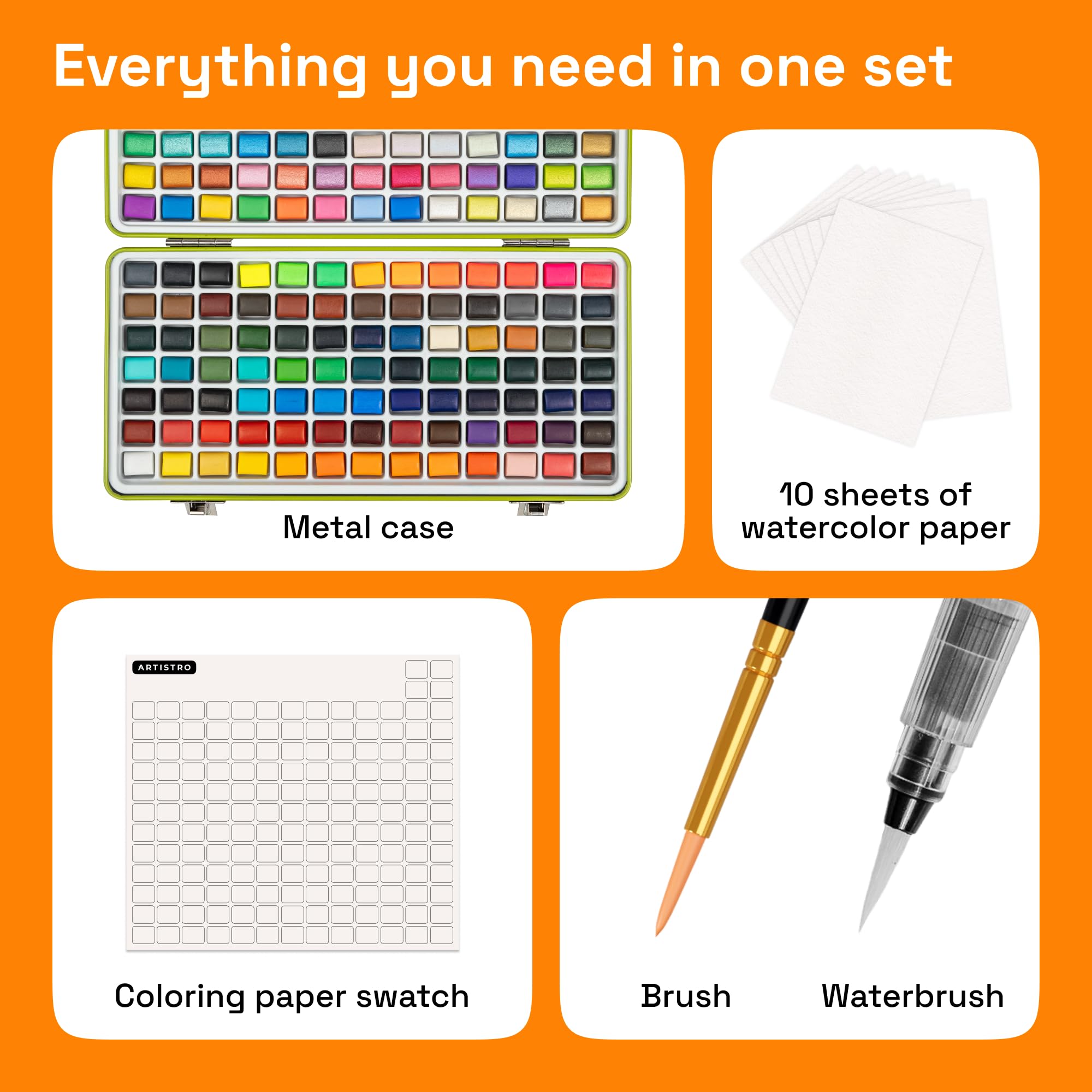 Artistro Aquarellfarben Set 160 Farben mit Pinsel und Aquarellpapier, Tragbarer Box Aquarellset, Aquarell set für Reisen, Wasserfarben für Künstler und Hobbymaler