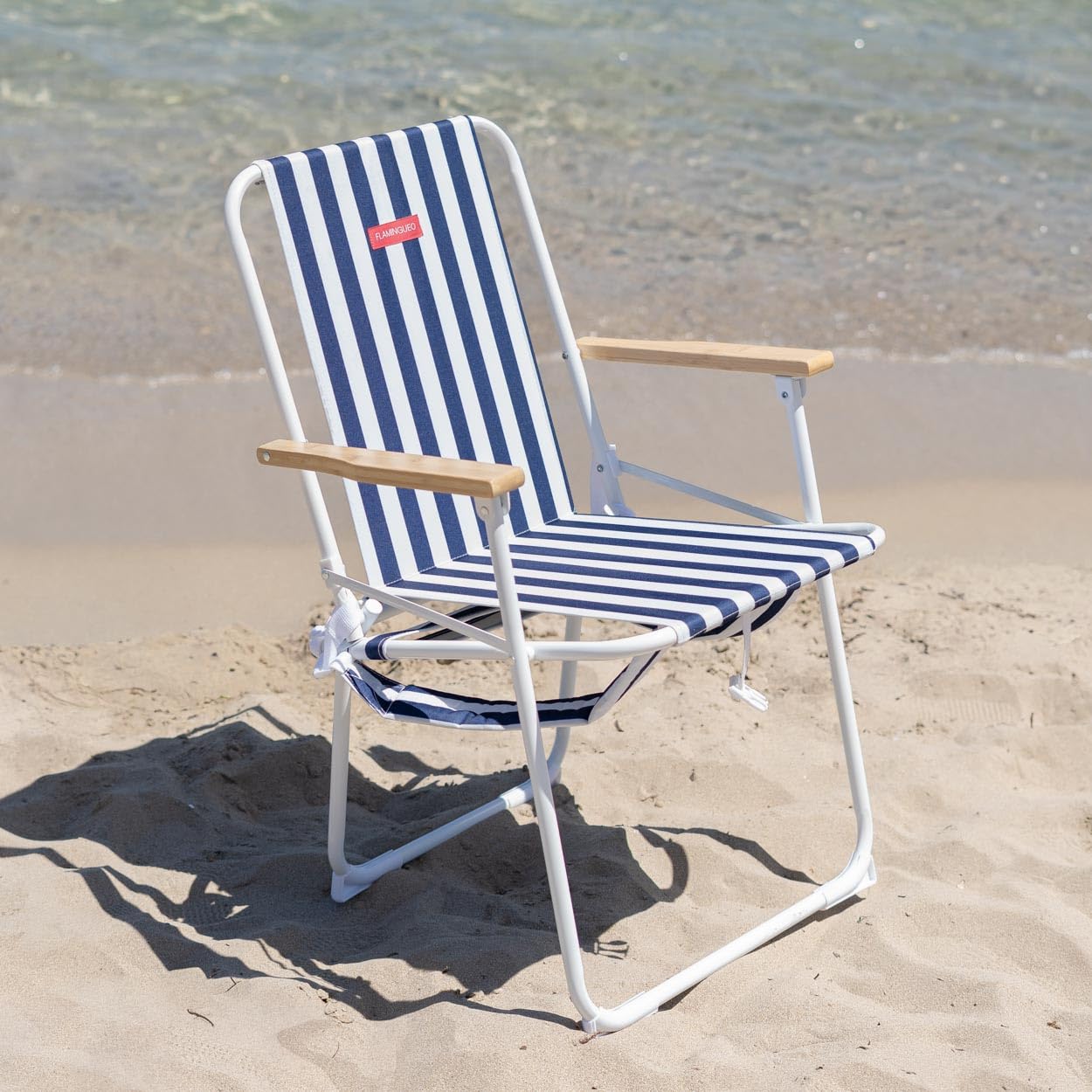 Flamingueo Silla Playa Ligera - Plegable - Asas para Transporte Tipo Mochila - Tejido Poliéster y Acero - Impermeable - Azul