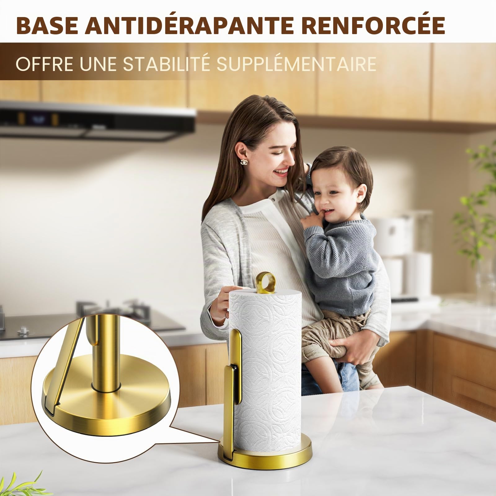 theaoo Porte-Serviettes en Papier Robuste en Acier Inoxydable avec Bras de Tension - Facile à déchirer d'une Seule Main - Distributeur Moderne pour comptoir de Cuisine - Peut contenir Tous Les