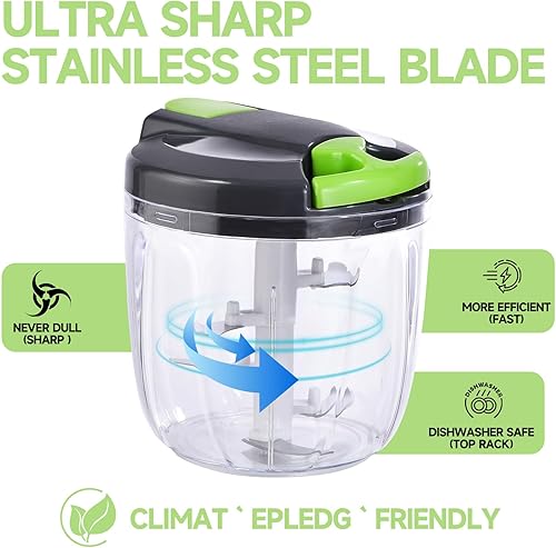 Miniatura 5 de Procesador manual de alimentos, picador de verduras, picador de ajo portátil con cuerda de mano, cortador de cebolla para verduras, jengibre,