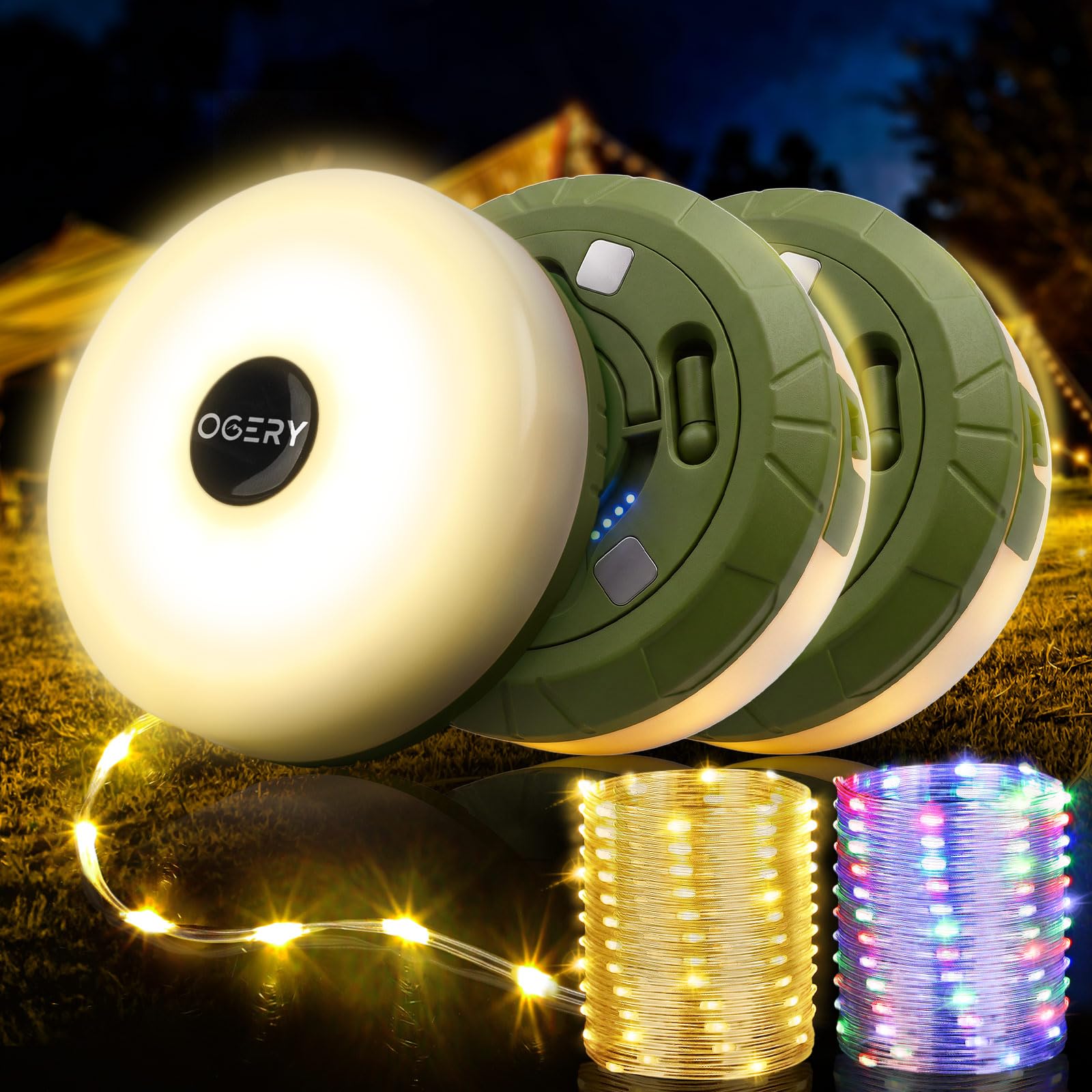 OGERY 3-Pack Camping String Lights 4 in 1, 32.8FT Quick Storage 8 Modes