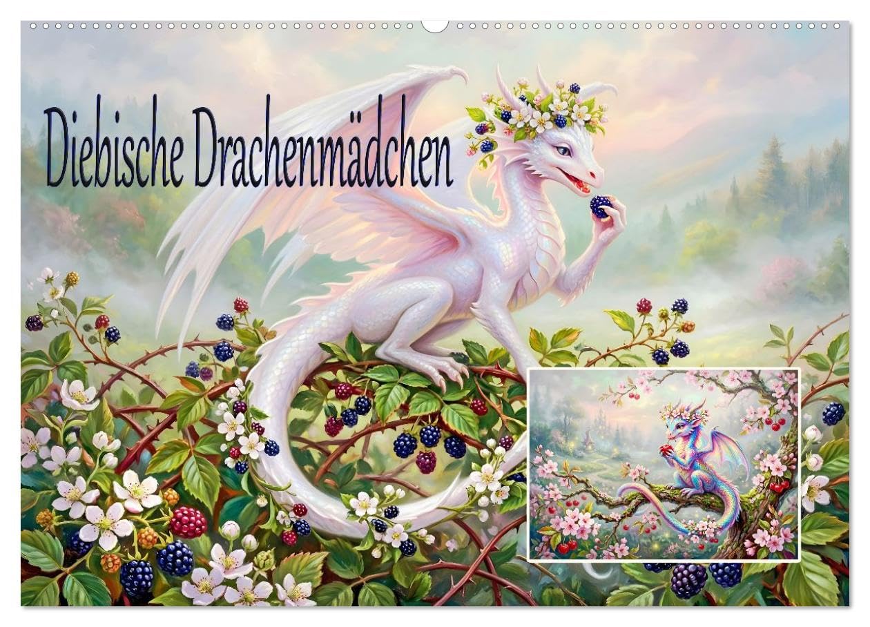 CALVENDO · Diebische Drachenmädchen (Kalender 2027) | DIN A2 Querformat · Wandkalender · Freche Naschmomente im geheimen Obstgarten