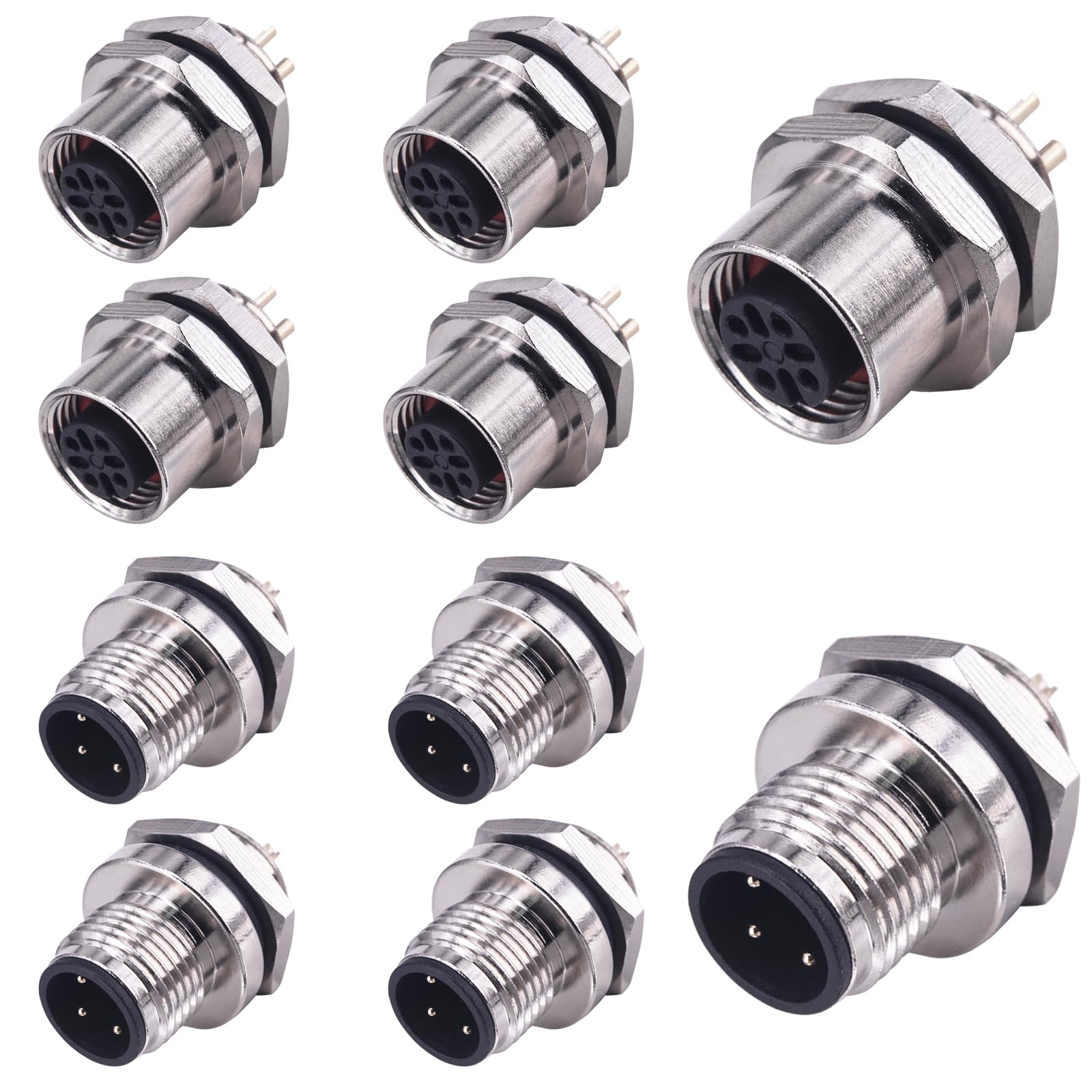 M12 4 Pin Male FEMA Aviation Panel Mount Connector,Lonlonty 12mm Waterproof Chassis Panel Back Mount Socket Sensor Connector 5 Sets