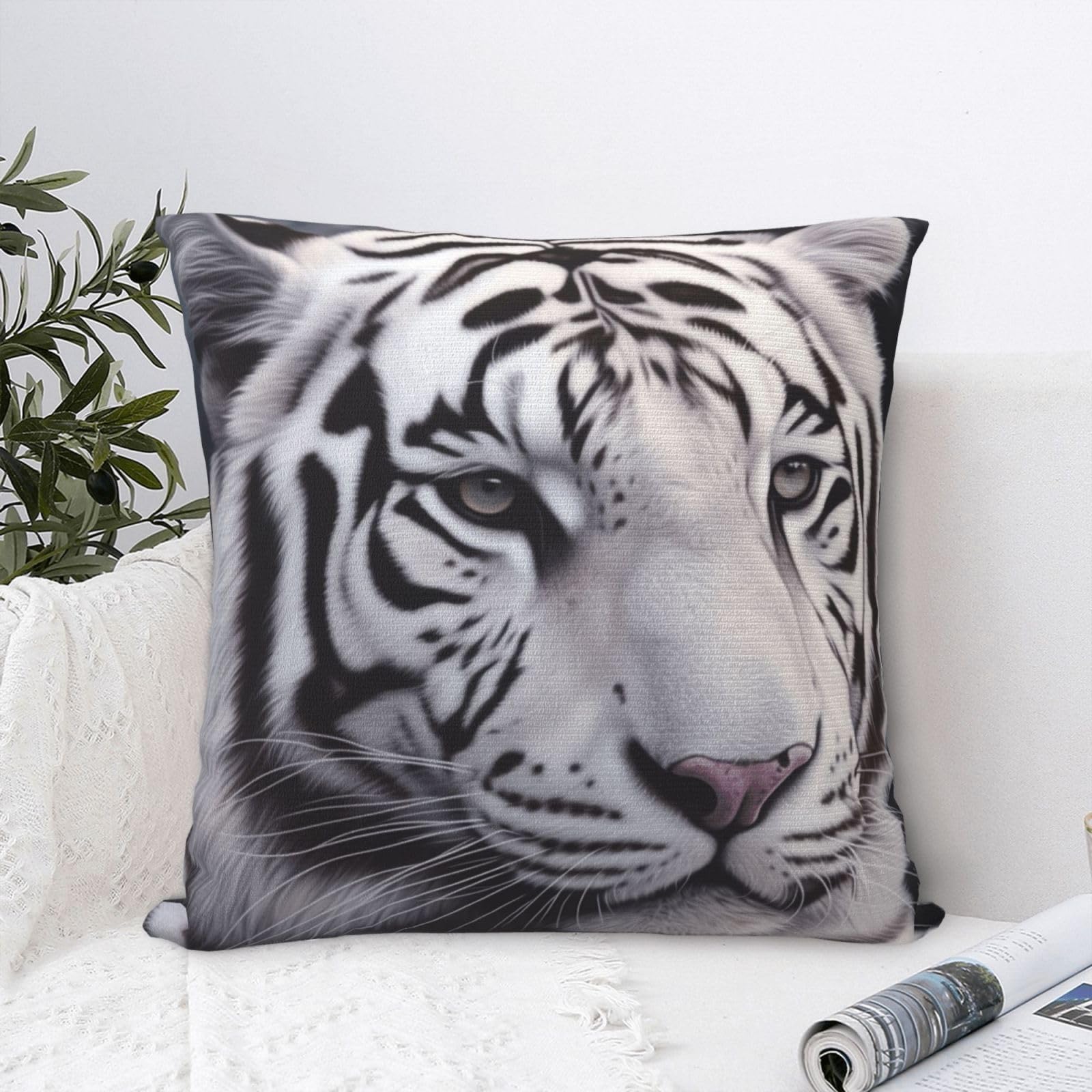 FodPand Luxury Velvet Throw Pillow Covers 18"x18" Super Soft Decorative Pillow Cases - White Tiger Pillowcases Modern Lumbar Cushion Cases for Couch Sofa Bed Pillow Shams