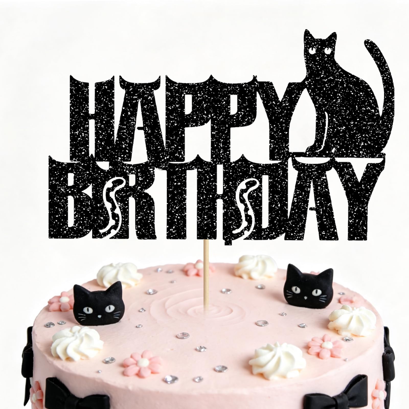 Gothic Birthday Cake Toppers Spooky Halloween Cake Picks for Black Cat Motif Halloween‑Vibe Celebration Costume Night Home Themed Festive Gathering Supplies‑1 Pcs